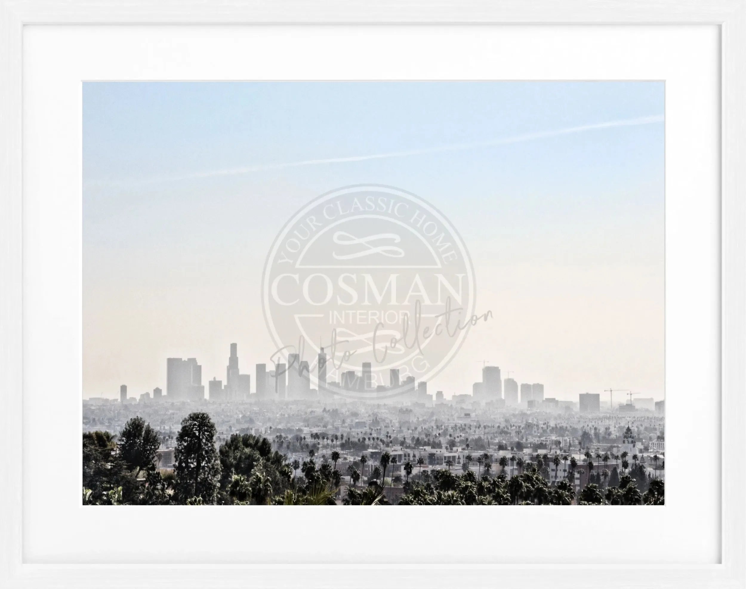 Schwarz-weiß Poster mit Rahmen, Kalifornien Los Angeles Skyline, von Cosman-Photocollection, 31x25cm, urbanes Stadtbild