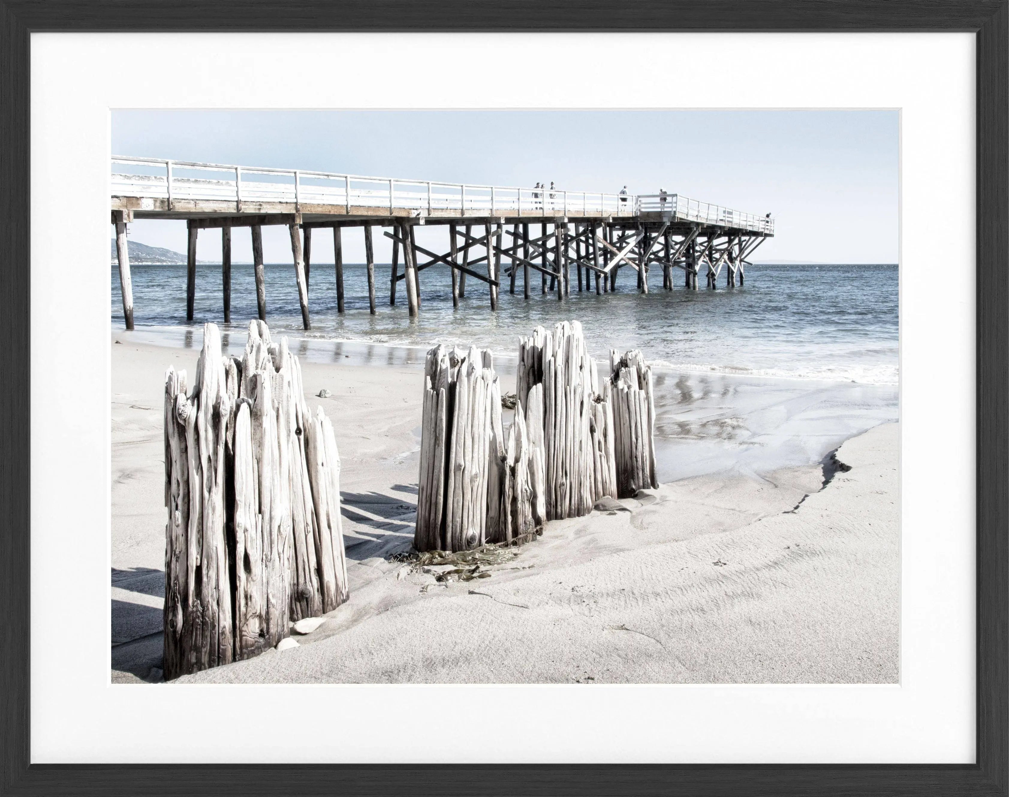 Schwarz-weißes Poster mit Rahmen, Kalifornien Malibu Beach, Cosman-Photocollection, 31x25 cm, Meeresblick, Strandmotiv