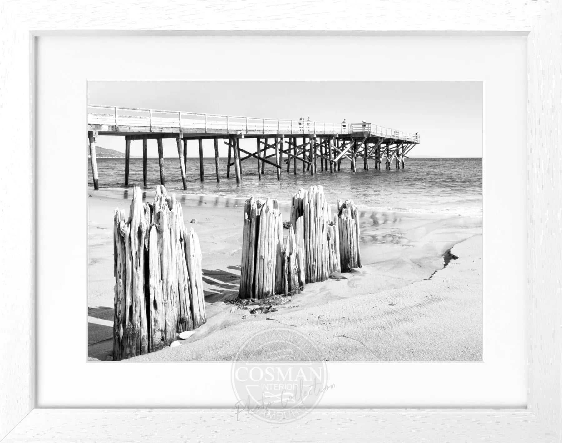 Schwarz-weiß Poster mit Rahmen, Kalifornien Malibu Beach Motiv, 31x25cm, von Cosman-Photocollection