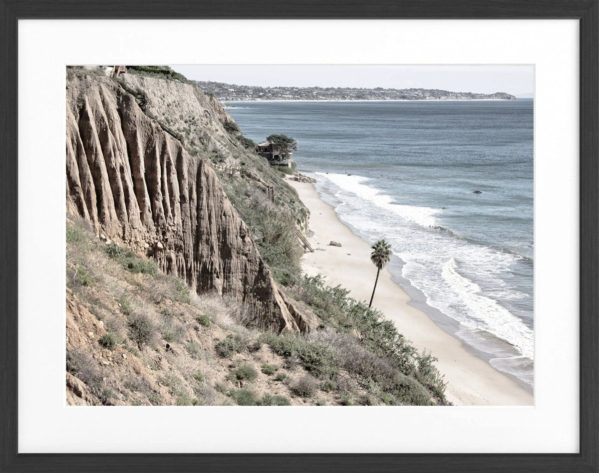 Schwarz-weiß Poster mit Rahmen, Kalifornien Malibu Motiv, 31x25cm, von Cosman-Photocollection