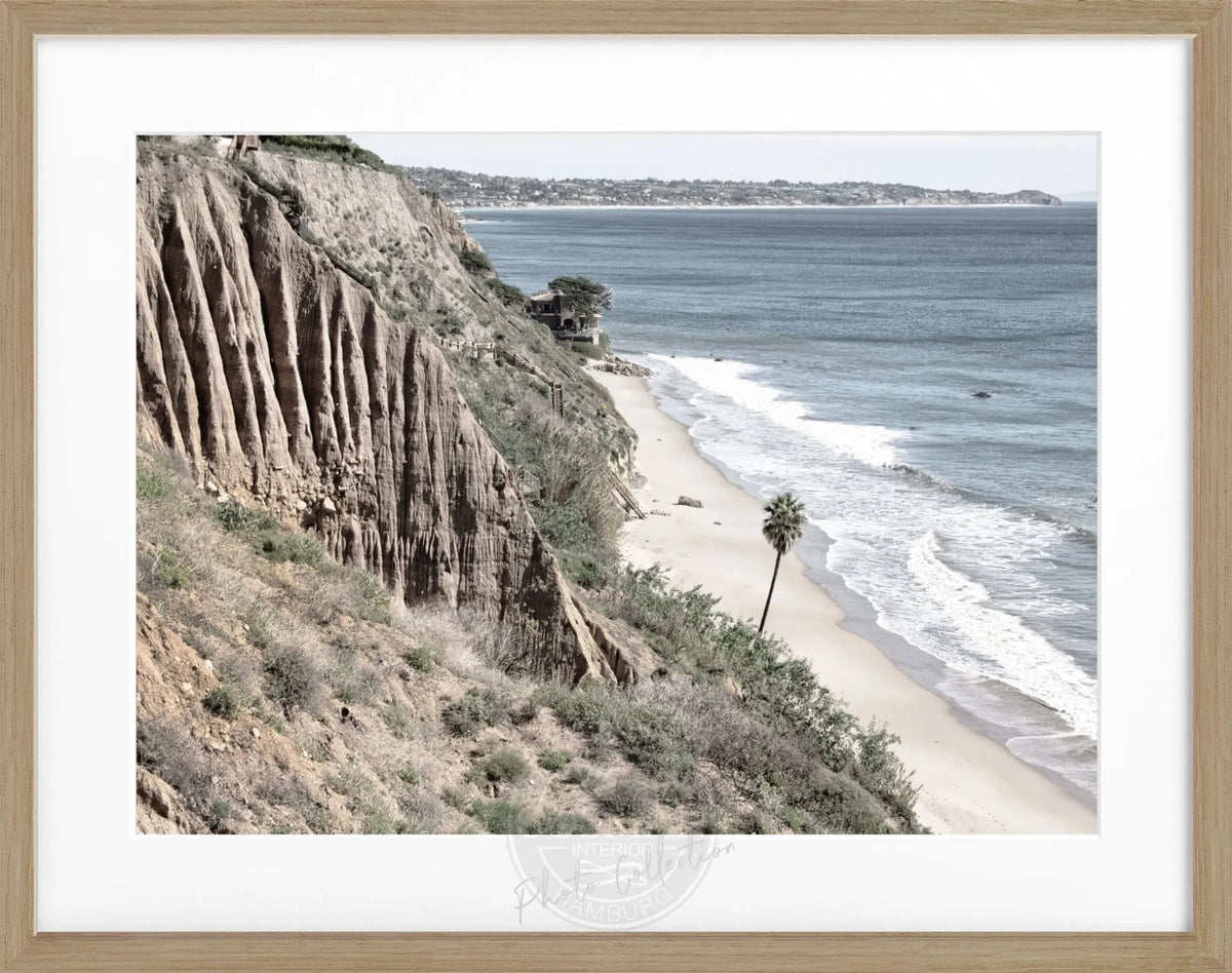 Schwarz-weiß Poster mit Rahmen, Kalifornien Malibu Motiv, 31x25cm, von Cosman-Photocollection