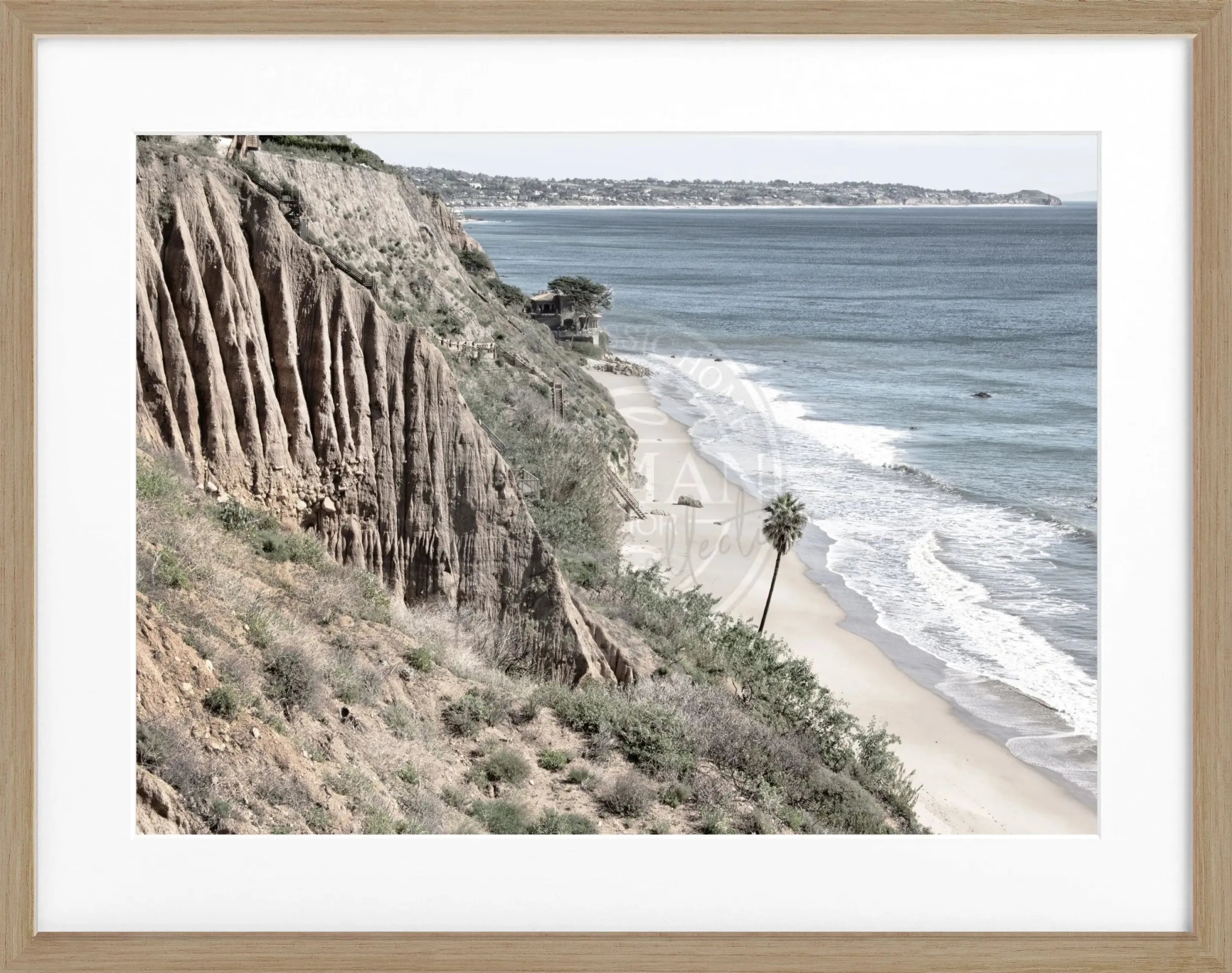 Schwarz-weiß Poster mit Rahmen, Kalifornien Malibu Motiv, 31x25cm, von Cosman-Photocollection
