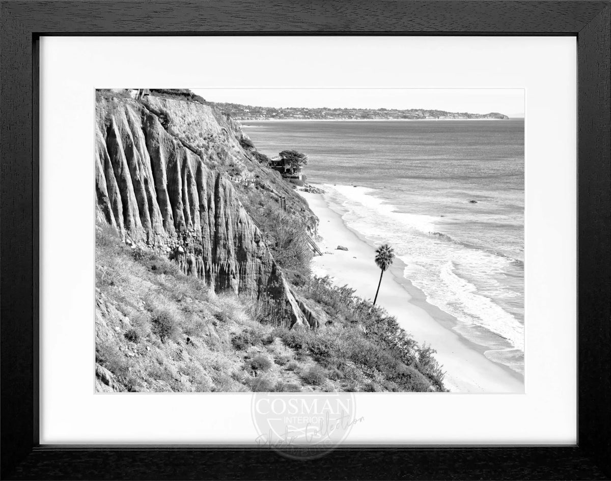 Schwarz-weiß Poster mit Rahmen von Kalifornien Malibu, 31x25cm, von Cosman-Photocollection, Wanddekoration mit Strandmotiv