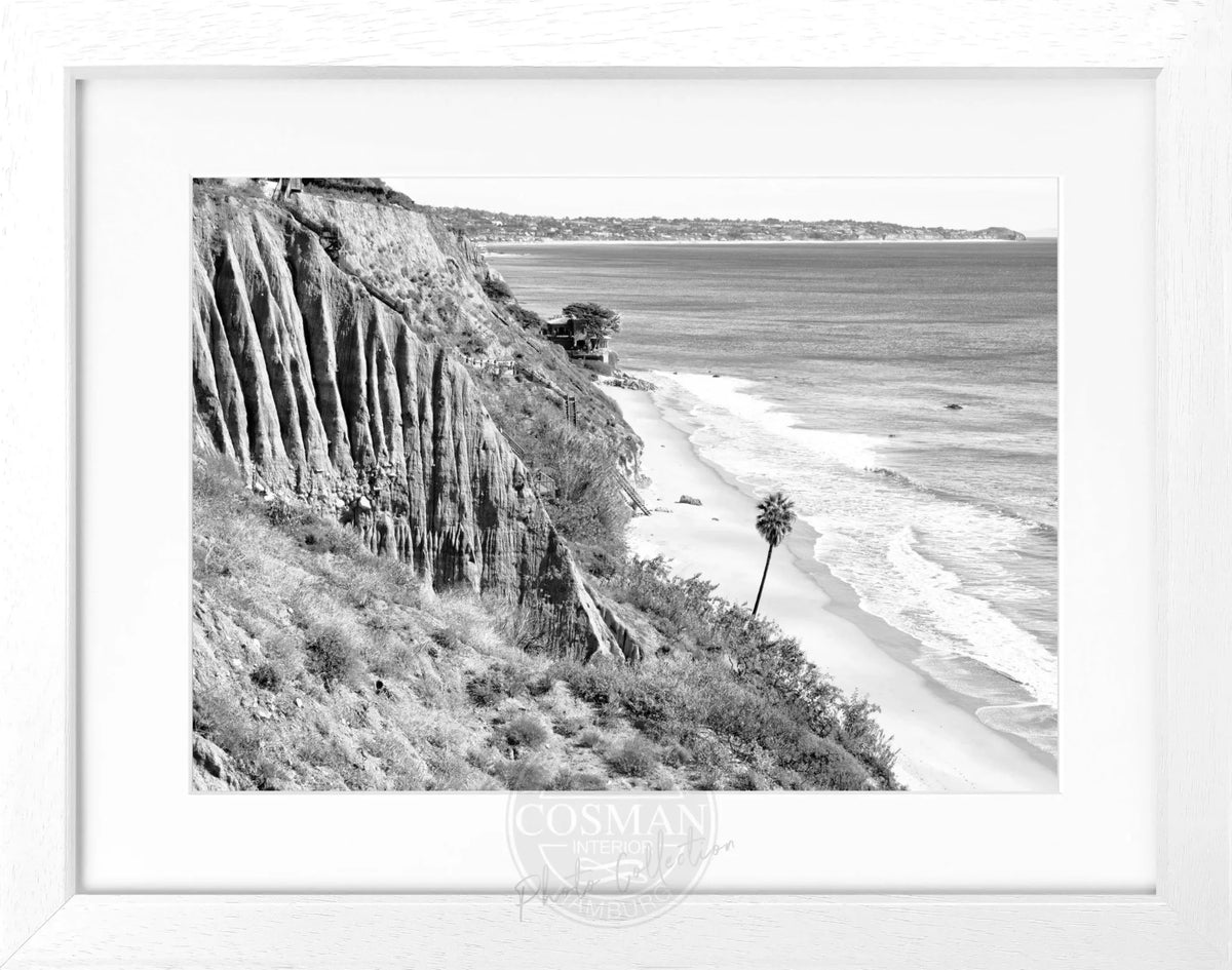 Schwarz-weiß Poster mit Rahmen, Kalifornien Malibu, von Cosman-Photocollection, 31x25 cm, Wanddekoration mit Meer- und Strandmotiv