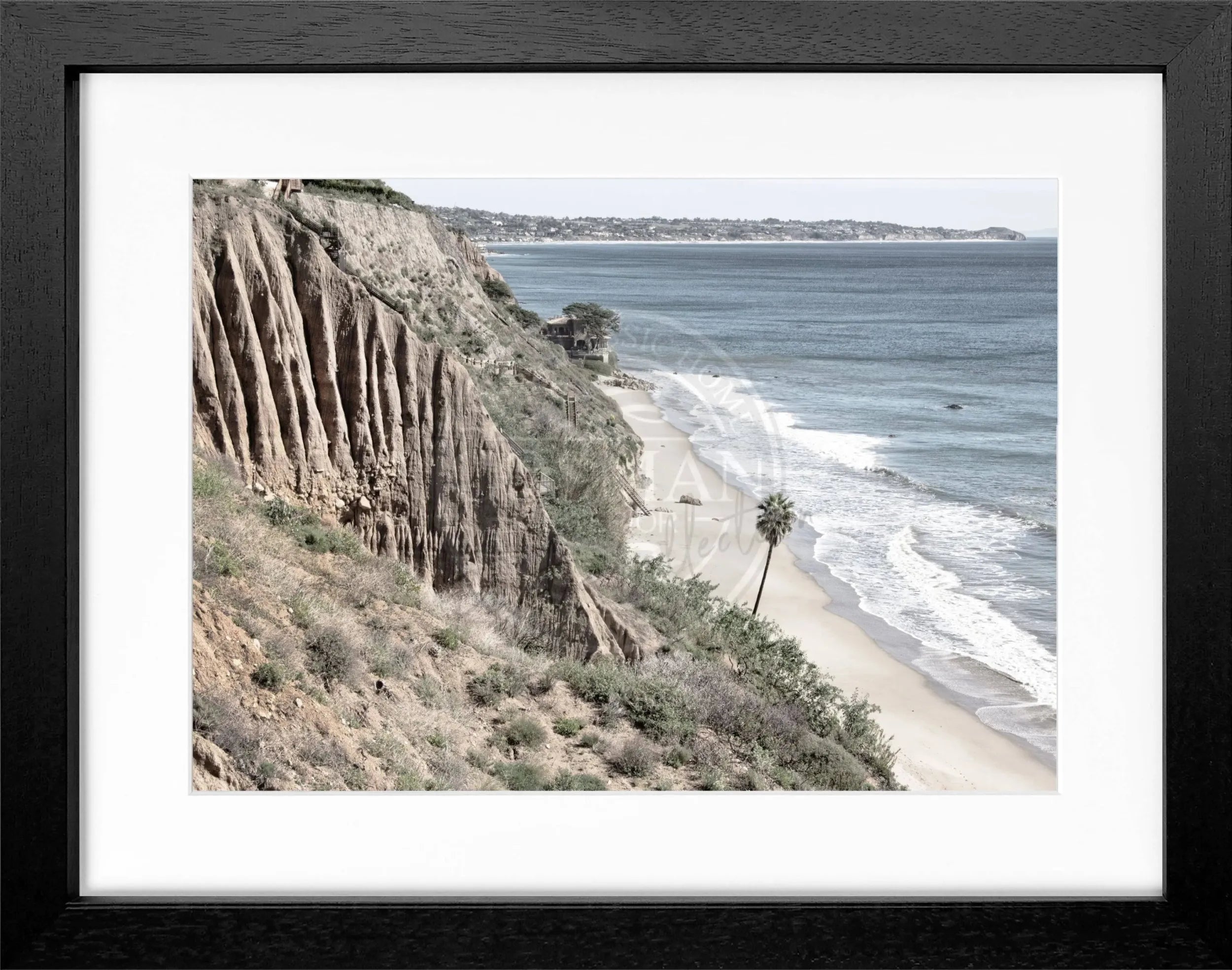 Schwarz-weißes Poster mit Rahmen, Kalifornien Malibu Motiv, 31x25 cm, von Cosman-Photocollection