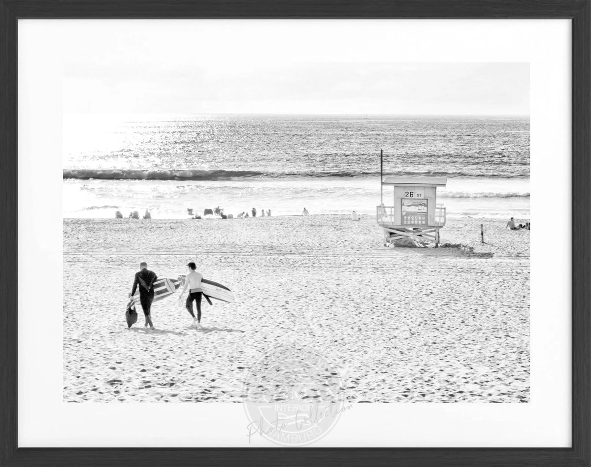 Schwarz-weiß Poster mit Rahmen von Cosman-Photocollection, Kalifornien Manhattan Beach, 31x25 cm, Wanddekoration