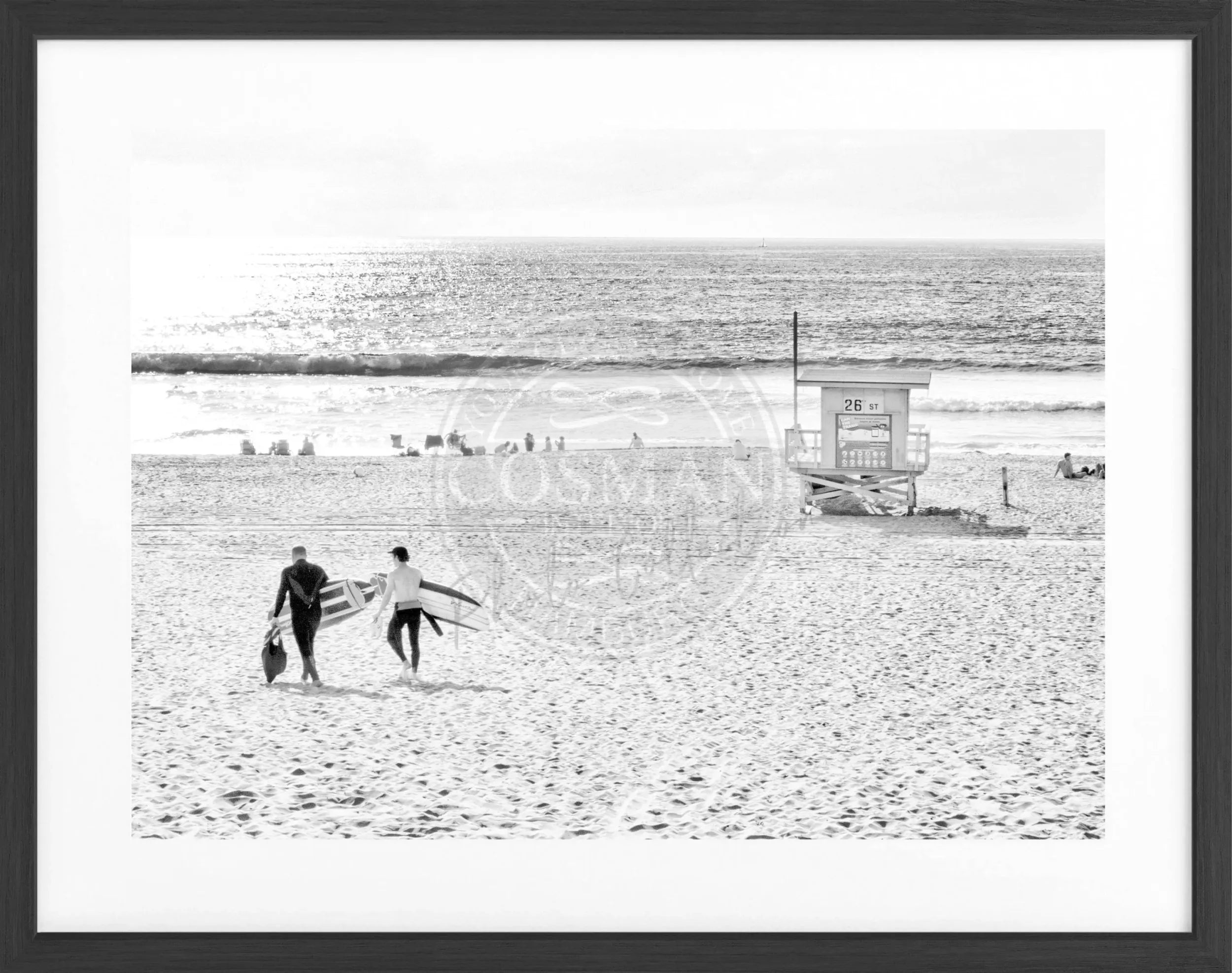 Schwarz-weiß Poster mit Rahmen von Cosman-Photocollection, Kalifornien Manhattan Beach, 31x25 cm, Wanddekoration