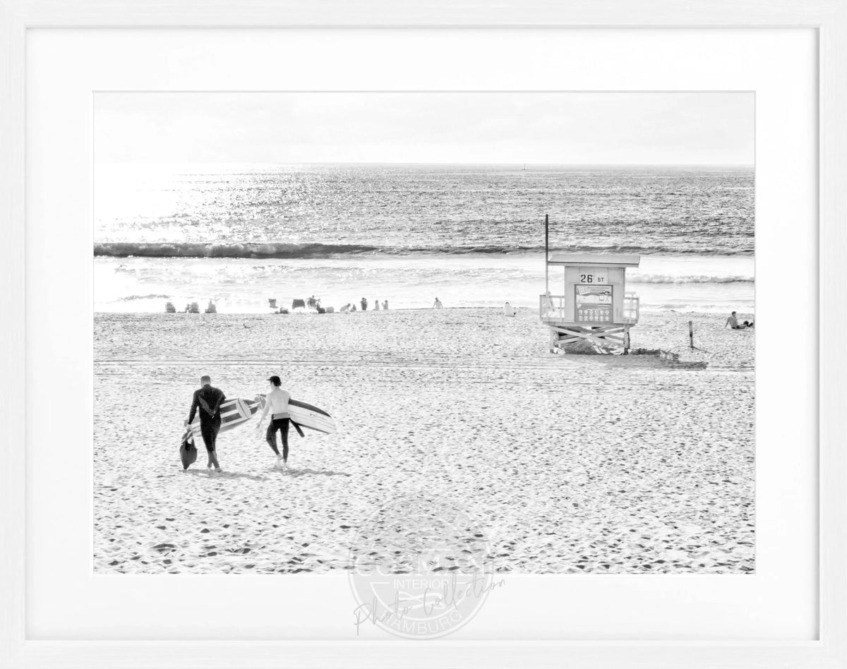 Schwarz-weiß Poster mit Rahmen, Kalifornien Manhattan Beach, Cosman-Photocollection, 31x25cm, Wanddekoration