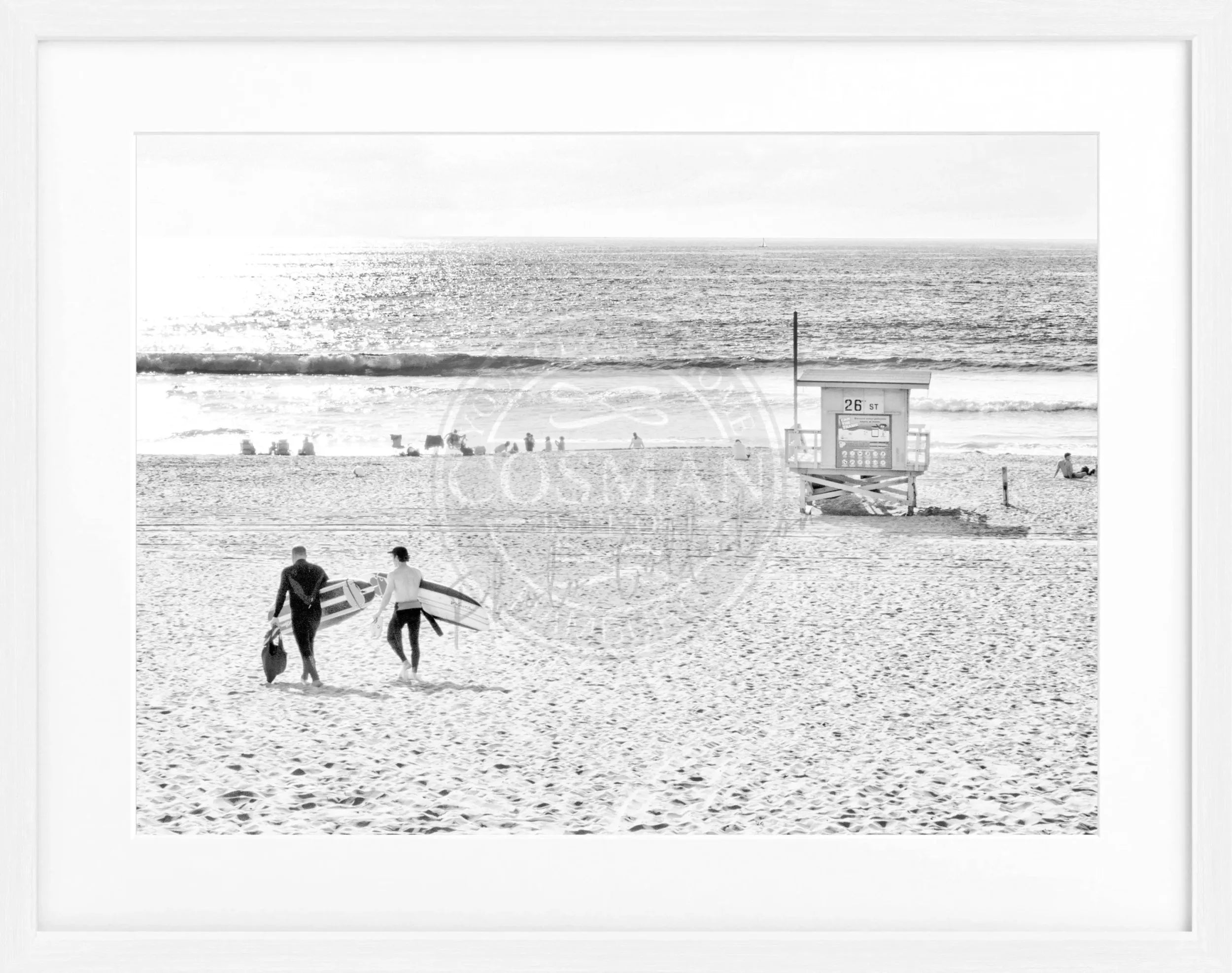 Schwarz-weiß Poster mit Rahmen, Kalifornien Manhattan Beach, Cosman-Photocollection, 31x25cm, Wanddekoration