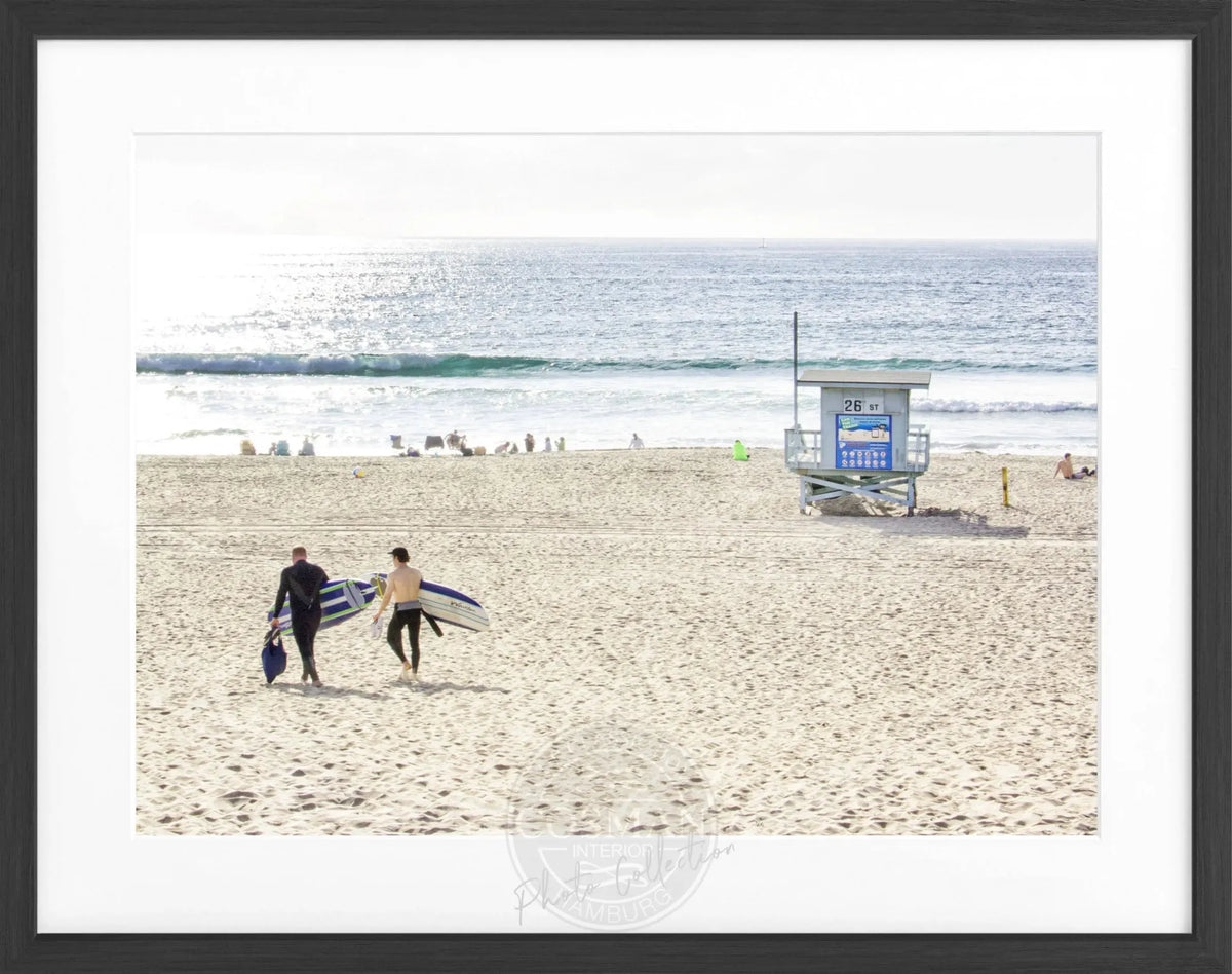 Schwarz-weiß Poster mit Rahmen von Cosman-Photocollection, Kalifornien Manhattan Beach, 31x25 cm, Kunstfotografie, Wanddekoration