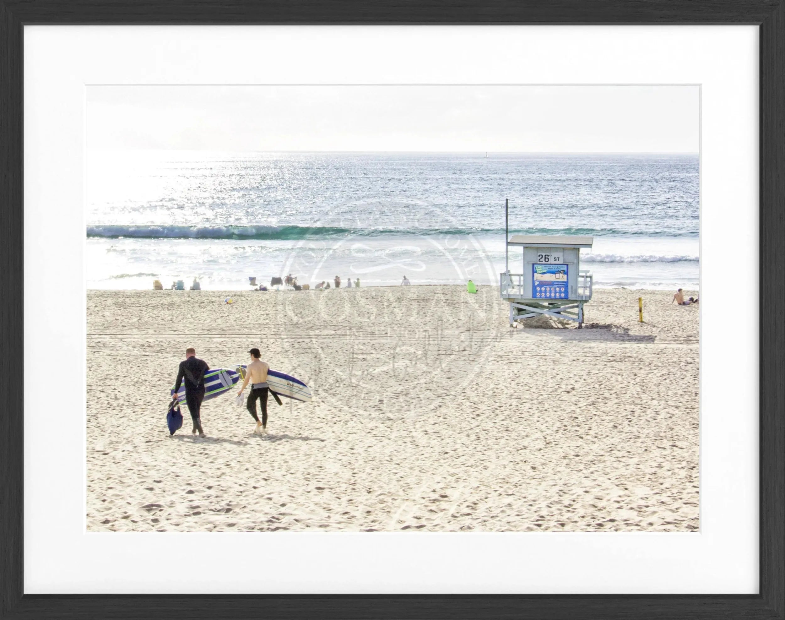 Schwarz-weiß Poster mit Rahmen von Cosman-Photocollection, Kalifornien Manhattan Beach, 31x25 cm, Kunstfotografie, Wanddekoration