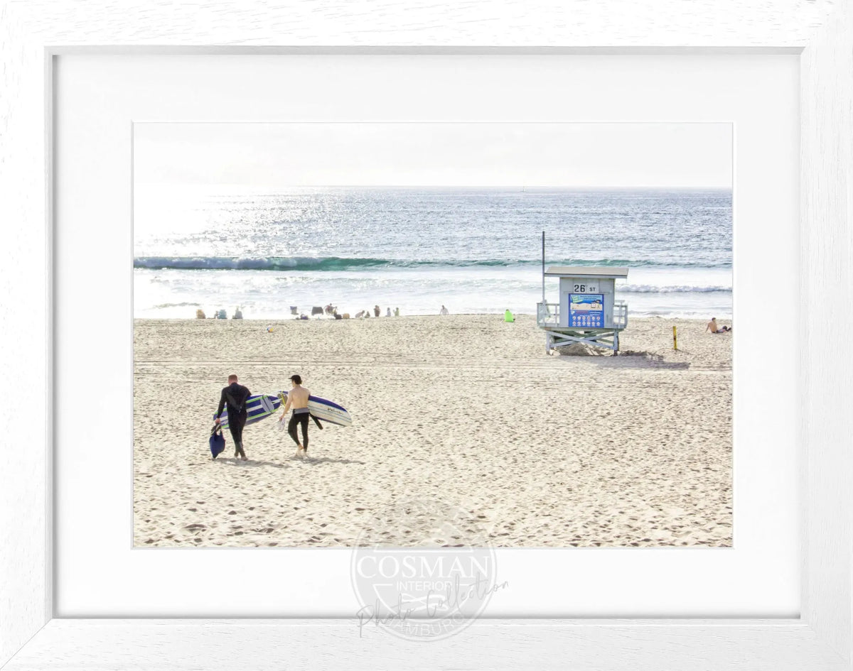 Schwarz-weiß Poster mit Rahmen von Cosman-Photocollection, Kalifornien Manhattan Beach, 31x25 cm, Fotomotiv