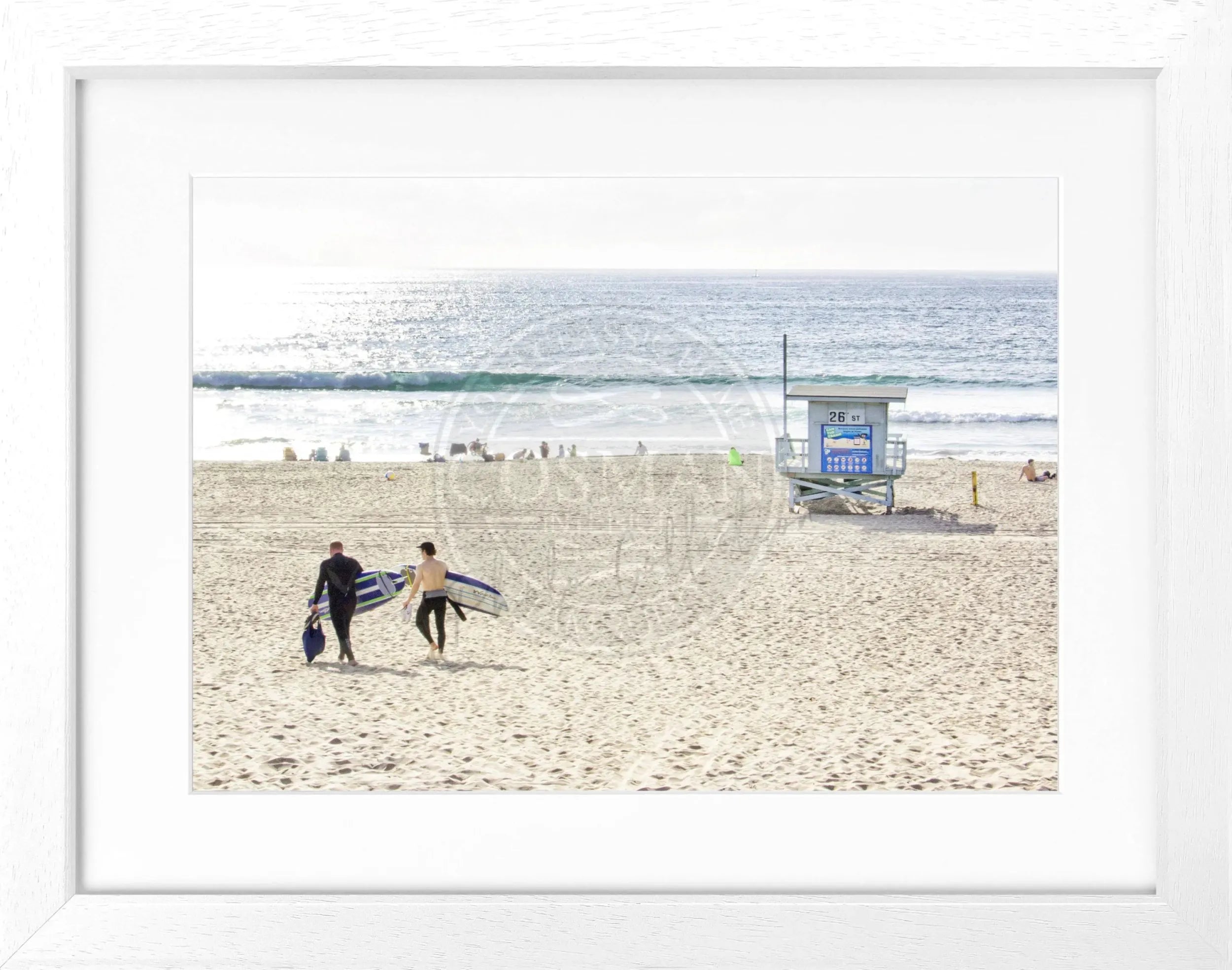 Schwarz-weiß Poster mit Rahmen von Cosman-Photocollection, Kalifornien Manhattan Beach, 31x25 cm, Fotomotiv