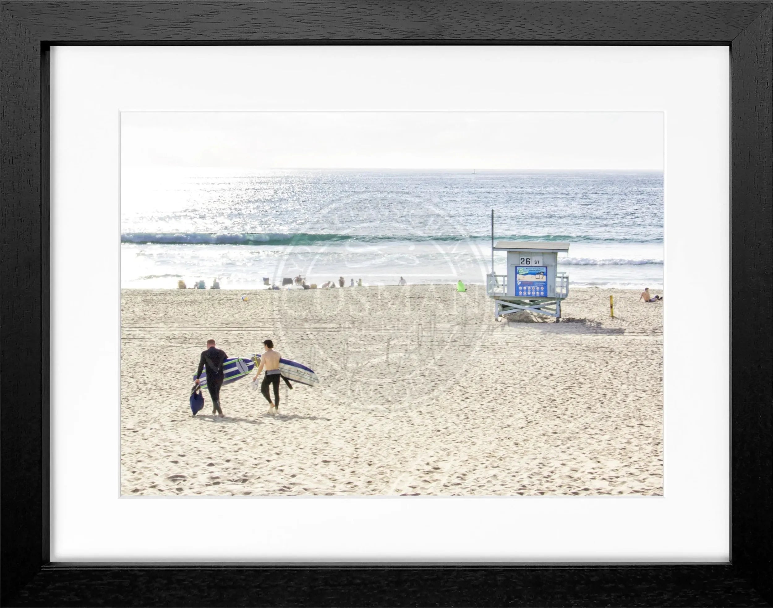 Schwarz-weiß Poster mit Rahmen, Kalifornien Manhattan Beach, von Cosman-Photocollection, 31x25cm, Wanddekoration