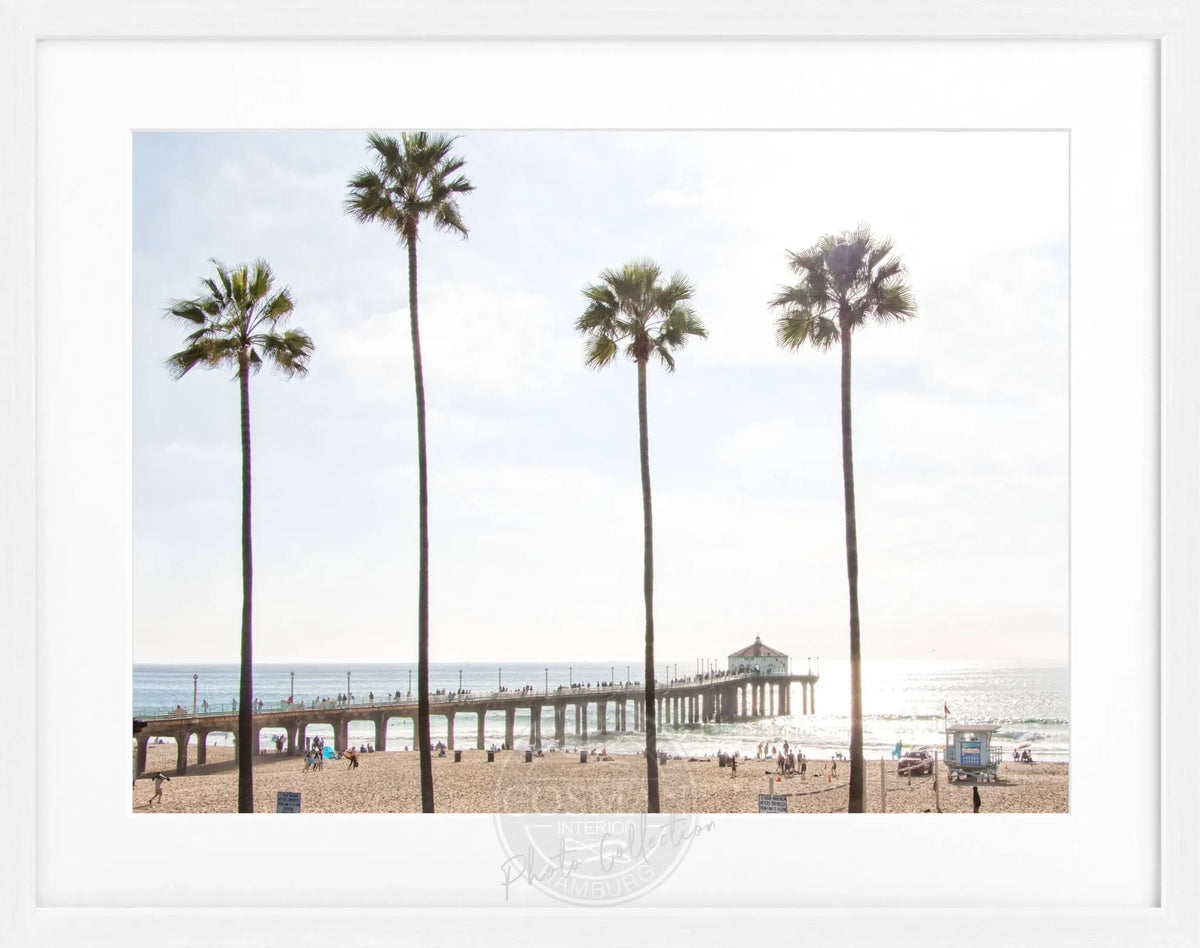 Schwarz-weiß Poster mit Rahmen, Kalifornien Manhattan Beach, von Cosman-Photocollection, 31x25 cm, stilvolles Dekor für Wände.