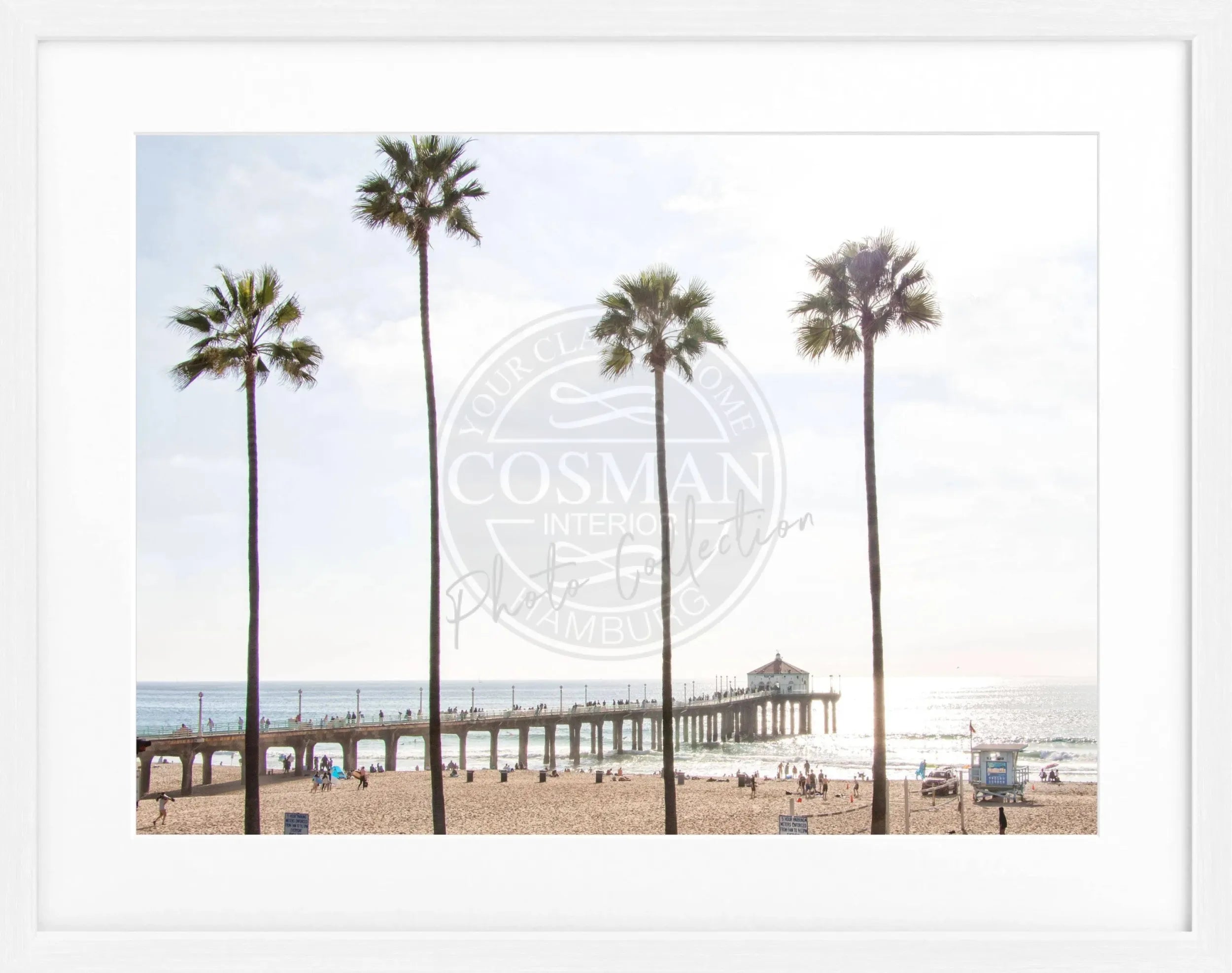 Schwarz-weiß Poster mit Rahmen, Kalifornien Manhattan Beach, von Cosman-Photocollection, 31x25 cm, stilvolles Dekor für Wände.