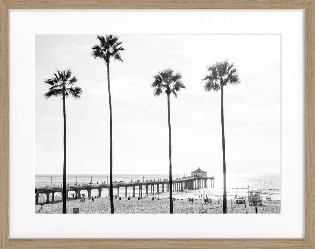 Schwarz-weiß Poster mit Rahmen, Kalifornien Manhattan Beach, Cosman-Photocollection, 31x25 cm, Wanddekoration