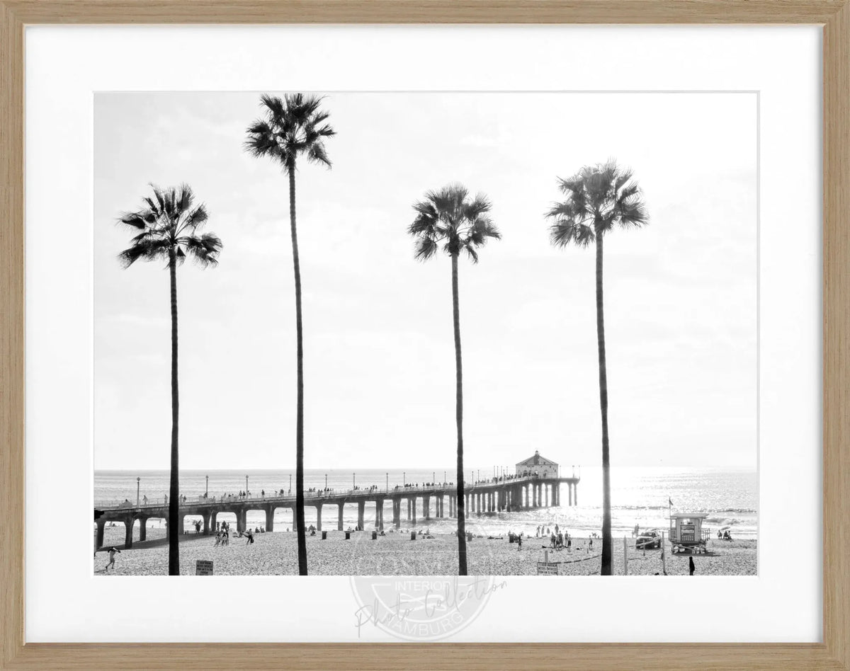Schwarz-weiß Poster mit Rahmen, Kalifornien Manhattan Beach, Cosman-Photocollection, 31x25 cm, Wanddekoration