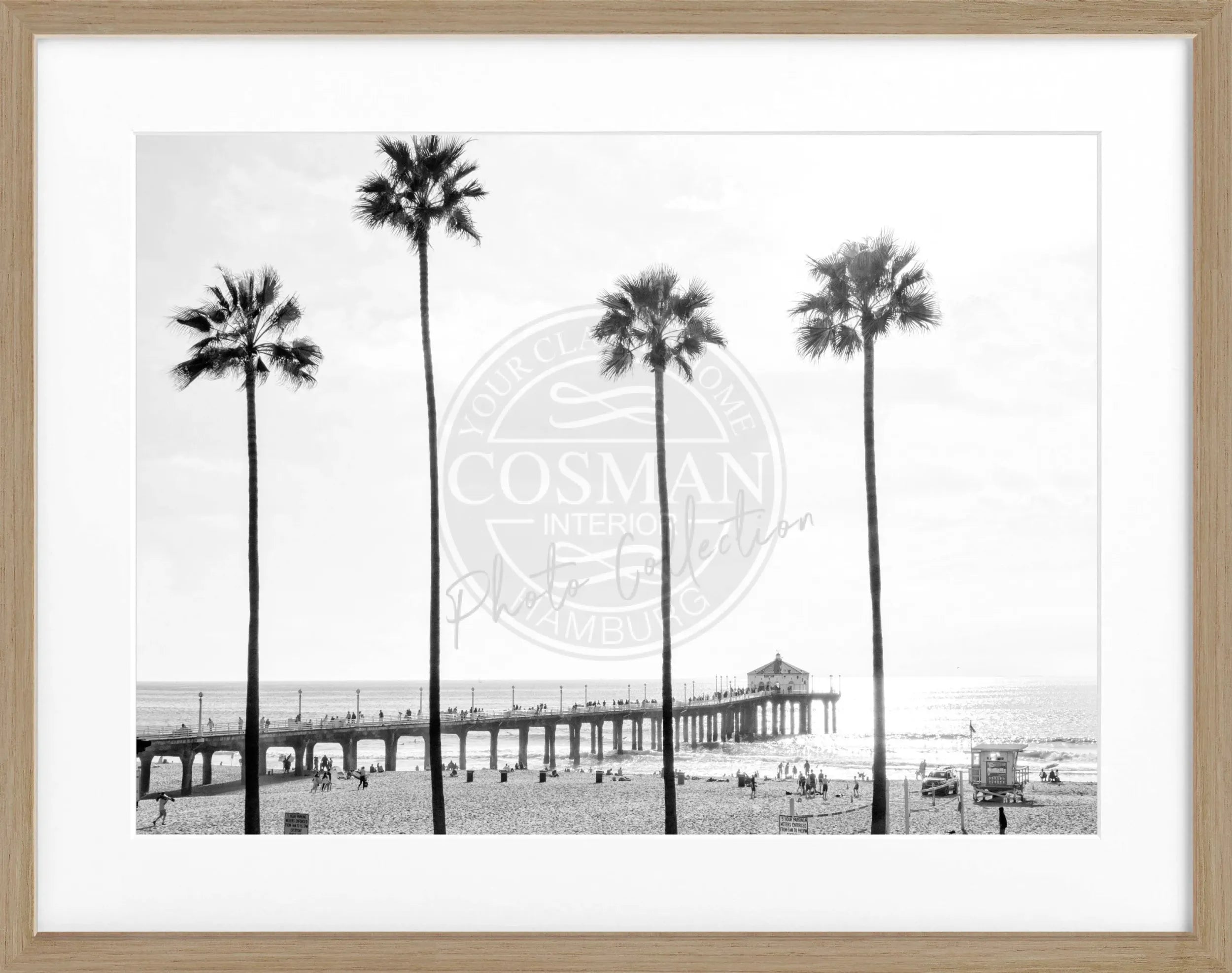 Schwarz-weiß Poster mit Rahmen, Kalifornien Manhattan Beach, Cosman-Photocollection, 31x25 cm, Wanddekoration