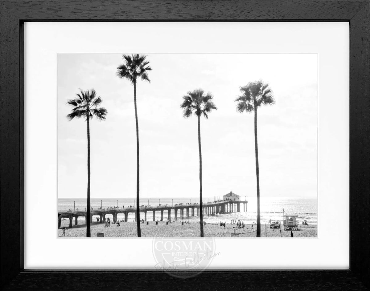 Schwarz-weiß Poster mit Rahmen, Kalifornien Manhattan Beach, von Cosman-Photocollection, 31x25 cm, Wanddekoration