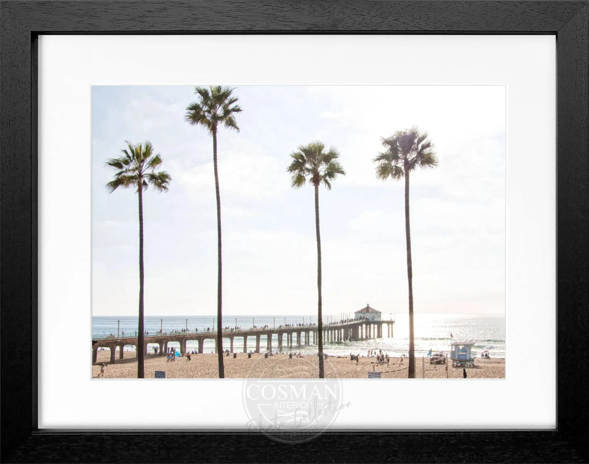 Schwarz-weiß Poster mit Rahmen von Cosman-Photocollection, Kalifornien Manhattan Beach, 31x25 cm, stilvolle Wanddekoration