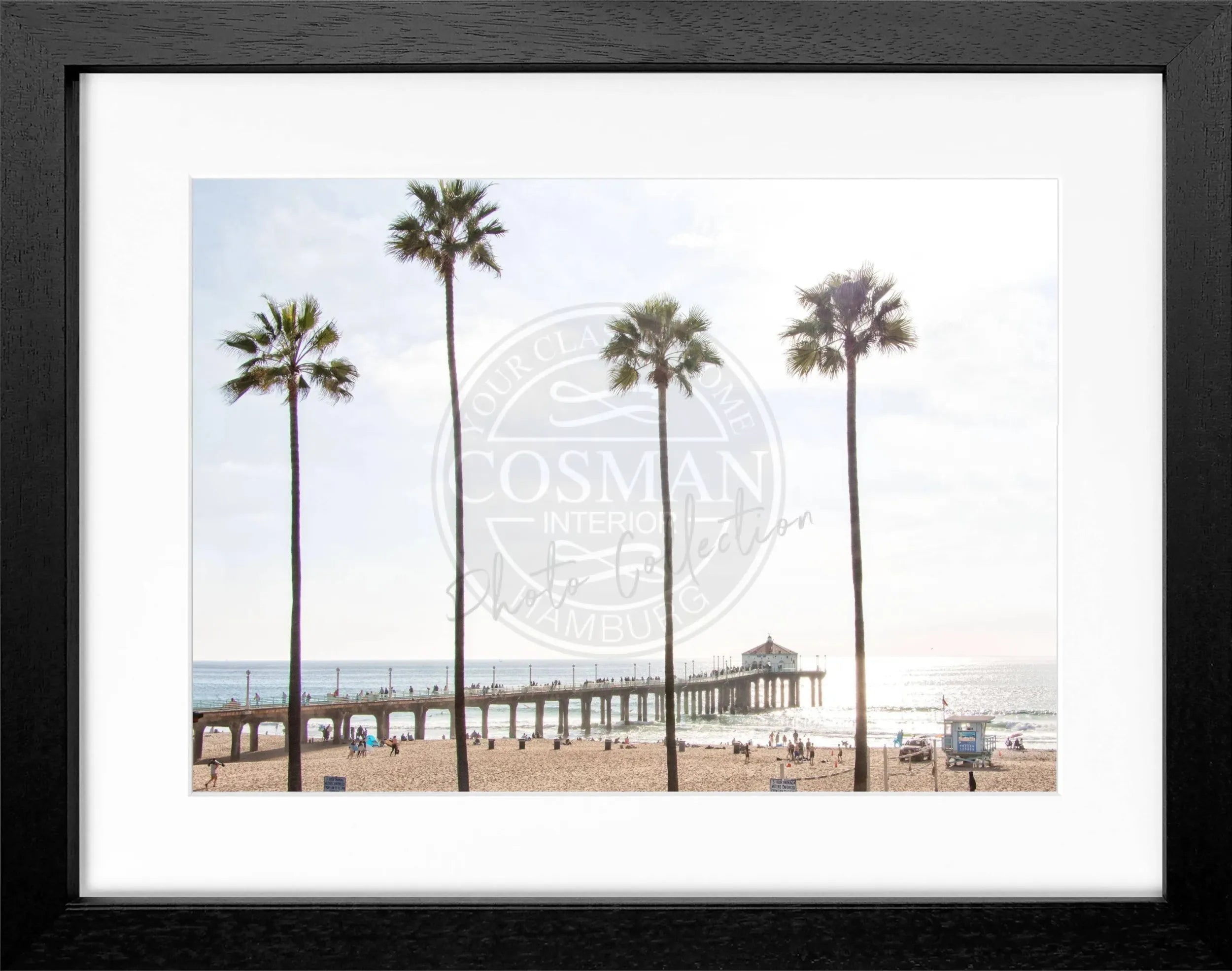 Schwarz-weiß Poster mit Rahmen von Cosman-Photocollection, Kalifornien Manhattan Beach, 31x25 cm, stilvolle Wanddekoration