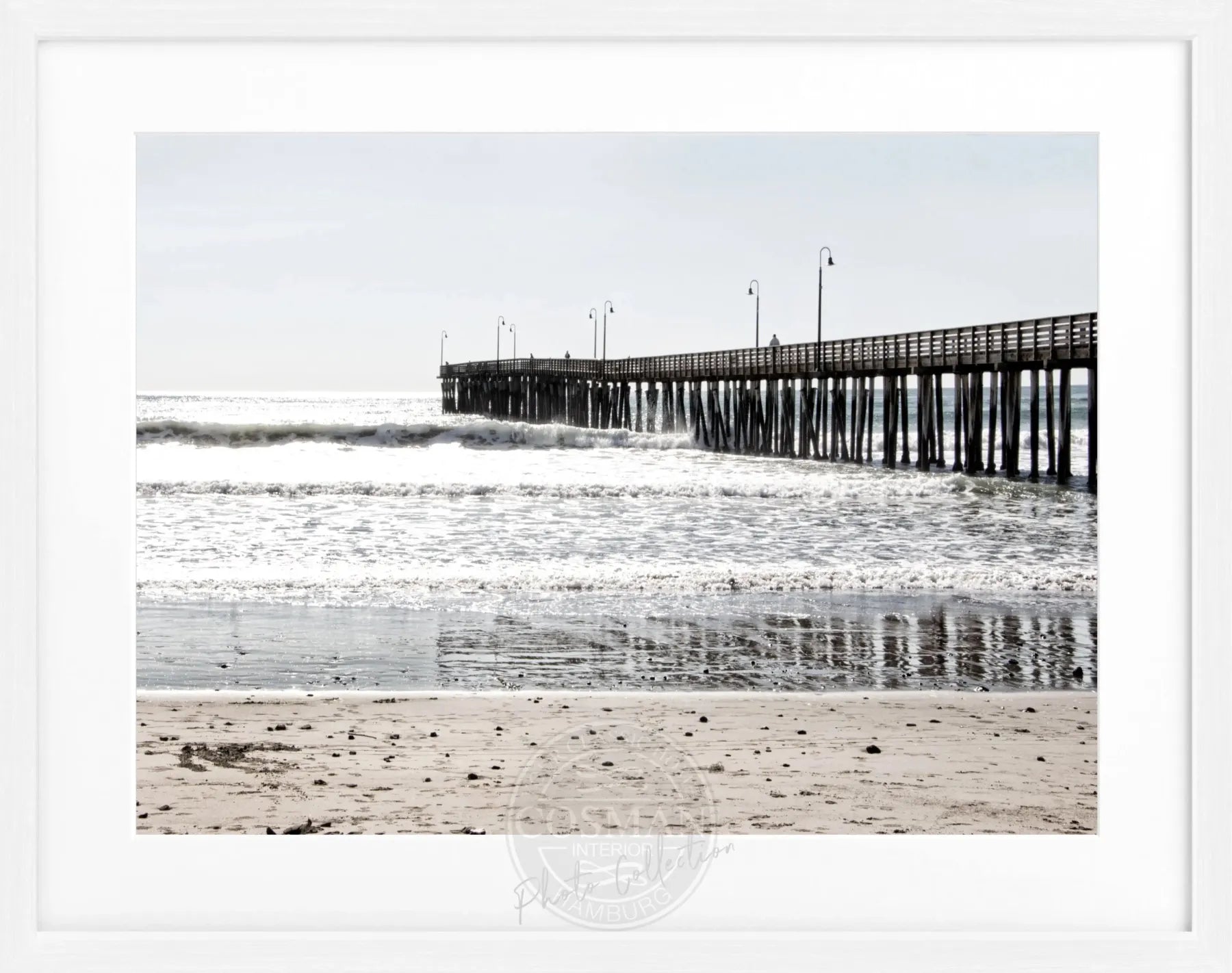 Schwarz-weiß Poster mit Rahmen von Cosman-Photocollection, Kalifornien Pier Motiv, 31x25 cm, Wanddekoration