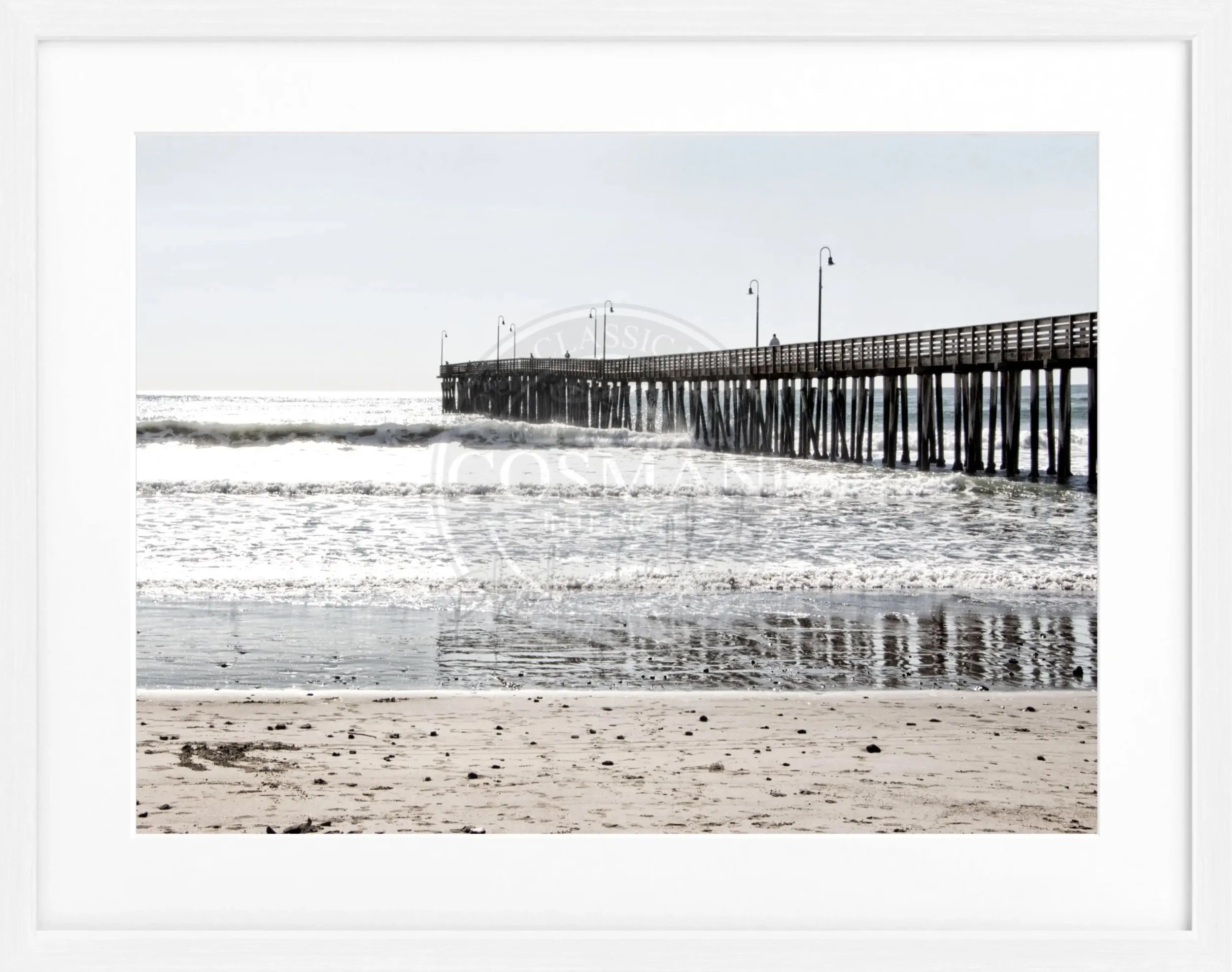 Schwarz-weiß Poster mit Rahmen von Cosman-Photocollection, Kalifornien Pier Motiv, 31x25 cm, Wanddekoration