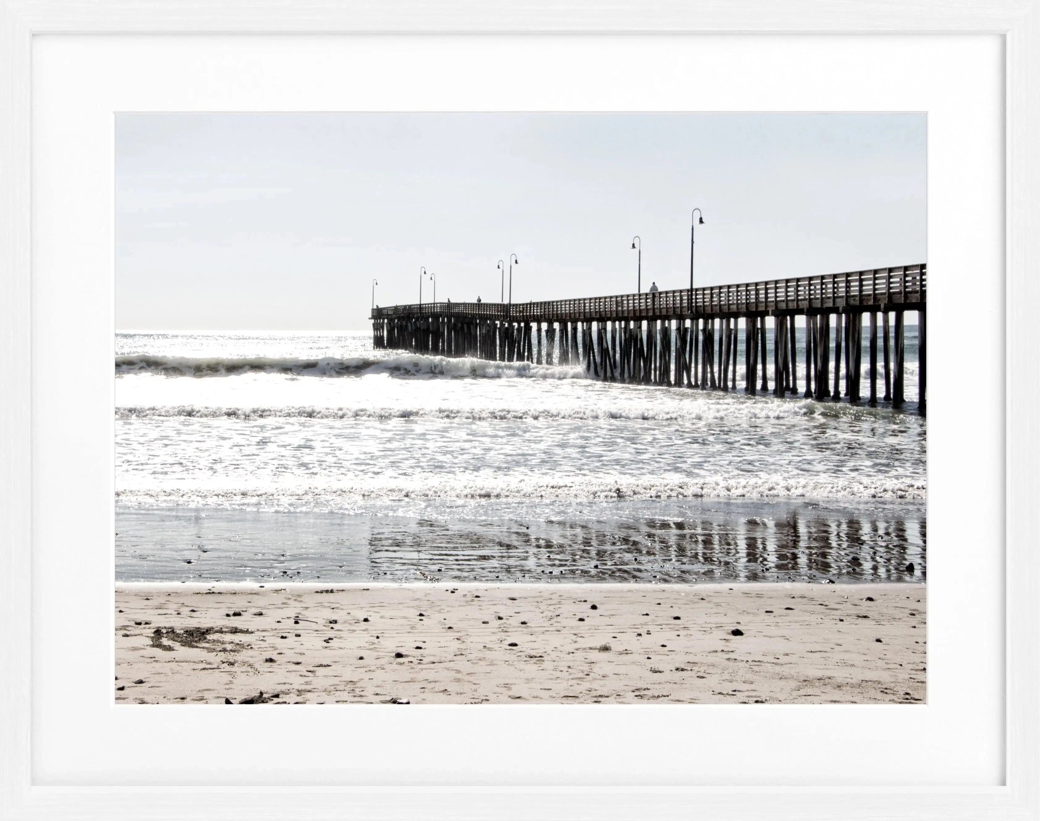 Schwarz-weiß Poster mit Rahmen von Cosman-Photocollection, Kalifornien Pier Motiv, 31x25 cm, Wanddekoration
