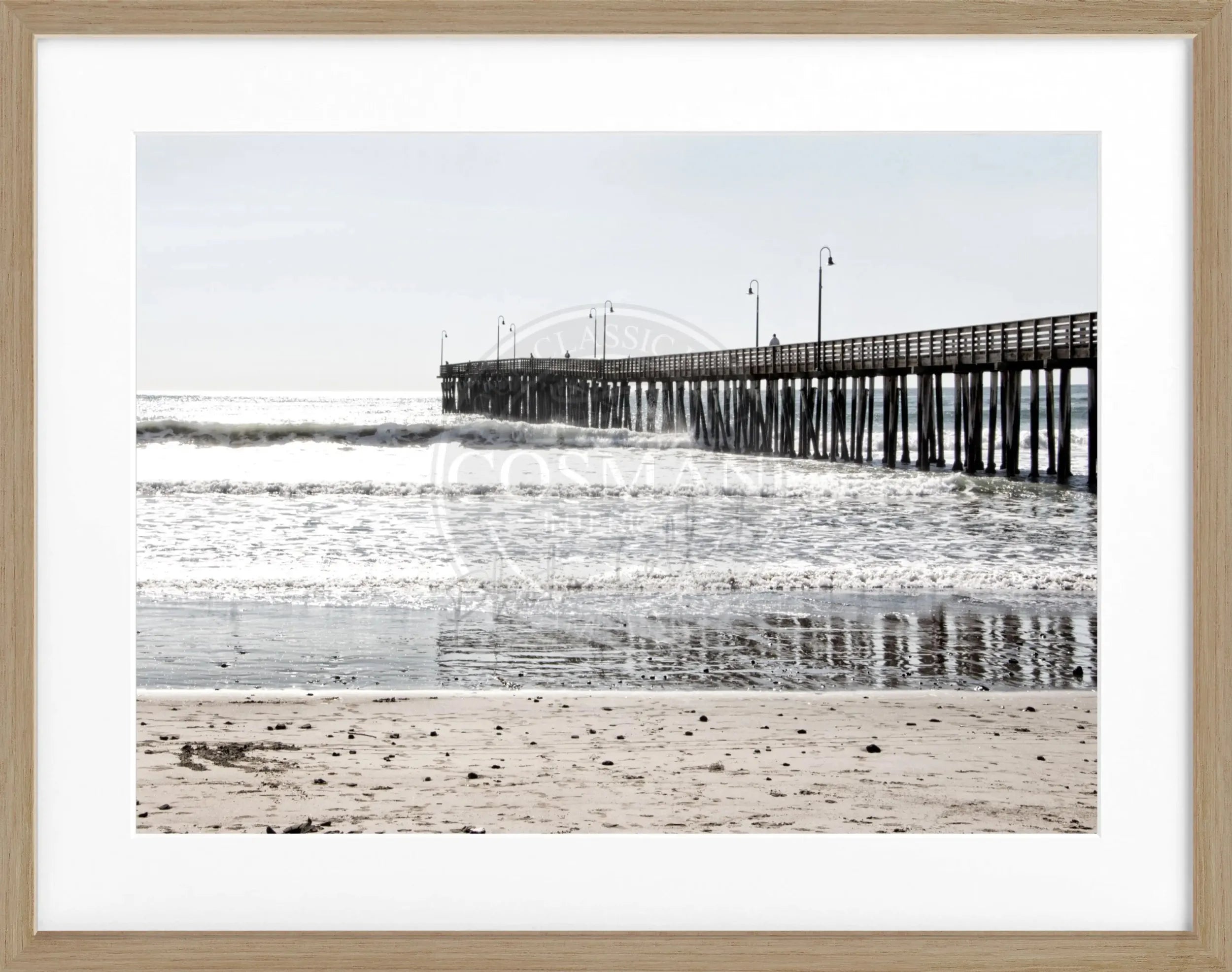 Schwarz-weiß Poster mit Rahmen von Cosman-Photocollection, Kalifornien Pier Motiv, 31x25 cm, Wanddekoration