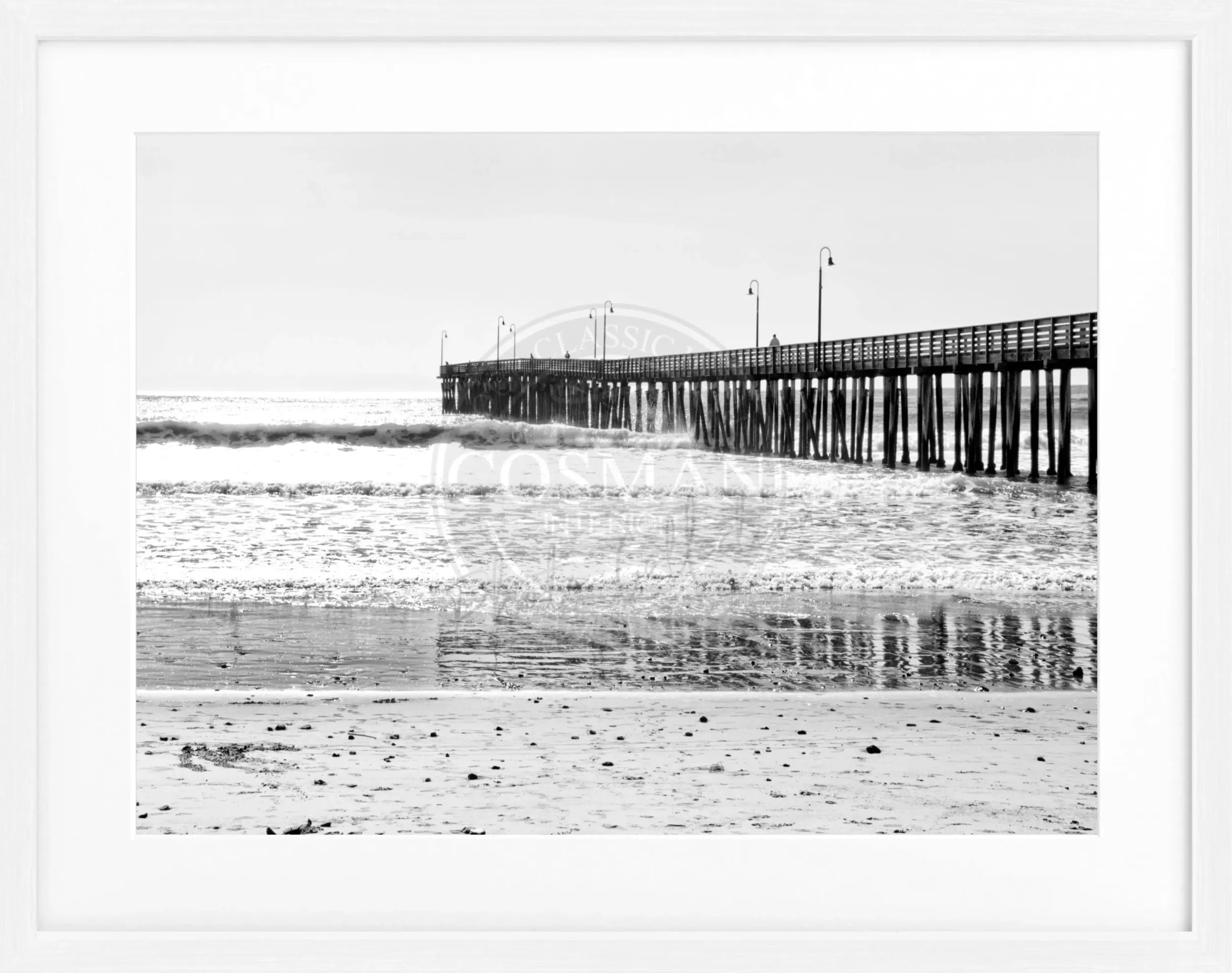 Schwarz-weiß Poster mit Rahmen von Cosman-Photocollection, Kalifornien Pier Motiv, 31x25 cm, dekoratives Wandbild