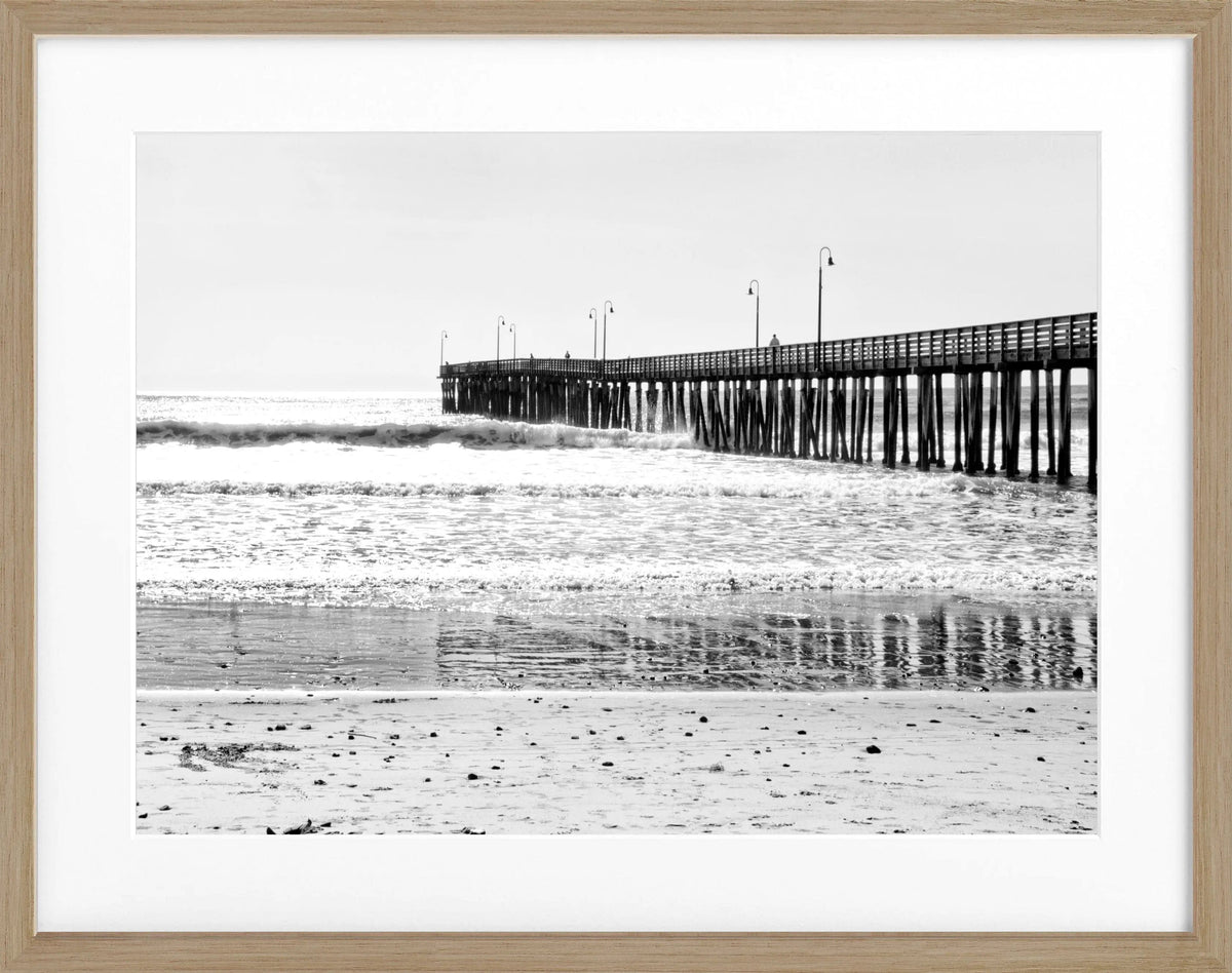Schwarz-weißes Poster mit Rahmen, Kalifornien Pier Motiv, von Cosman-Photocollection, 31x25cm, Wanddekoration mit Meeresblick