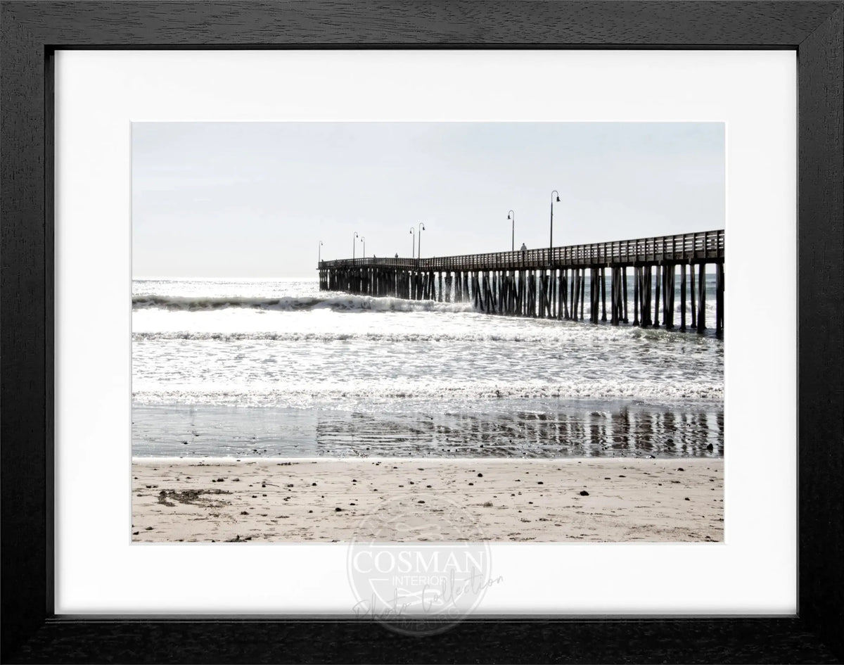 Schwarz-weiß Poster mit Rahmen von Kalifornien ’Pier’ von Cosman-Photocollection, 31x25cm, Wanddekoration mit Meeresmotiv