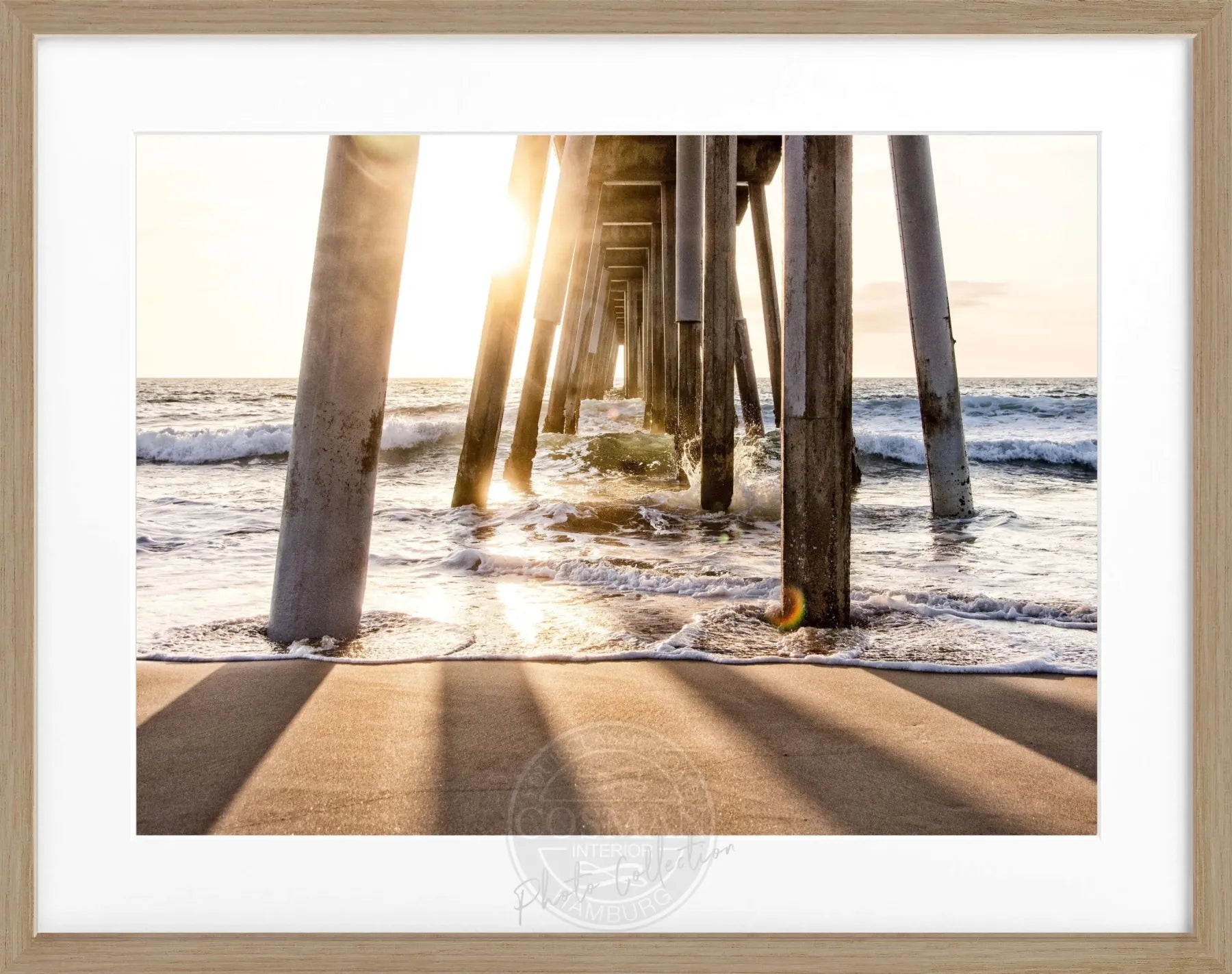 Schwarz-weiß Poster mit Rahmen von Cosman-Photocollection, Kalifornien Pier Motiv, 31x25cm, Wanddekoration