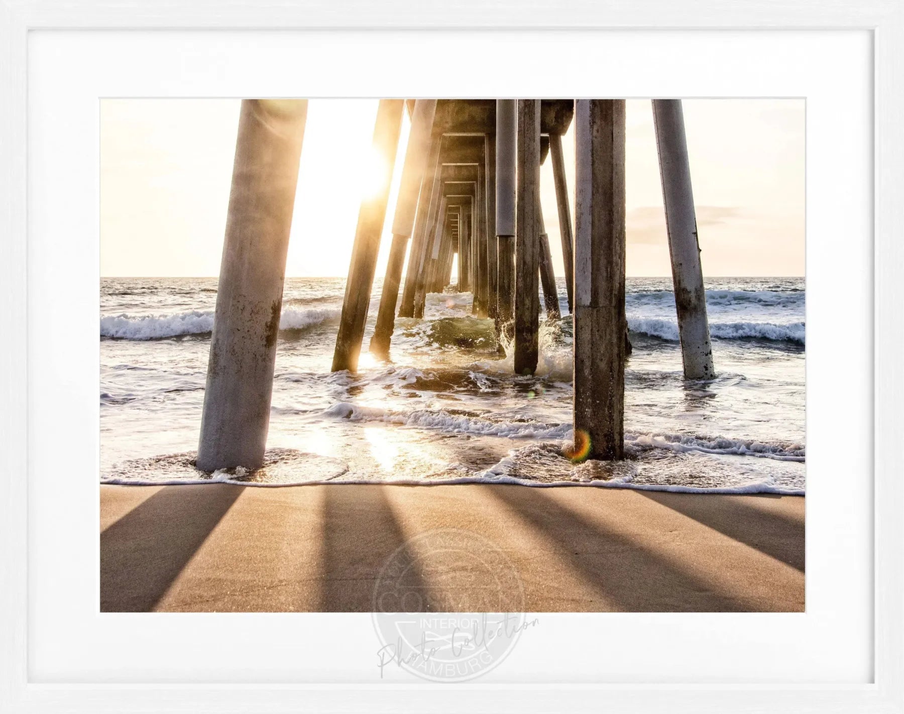 Schwarz-weiß Poster mit Rahmen, kalifornisches Pier-Motiv, 31x25cm, von Cosman-Photocollection, perfekt für Wanddekoration.