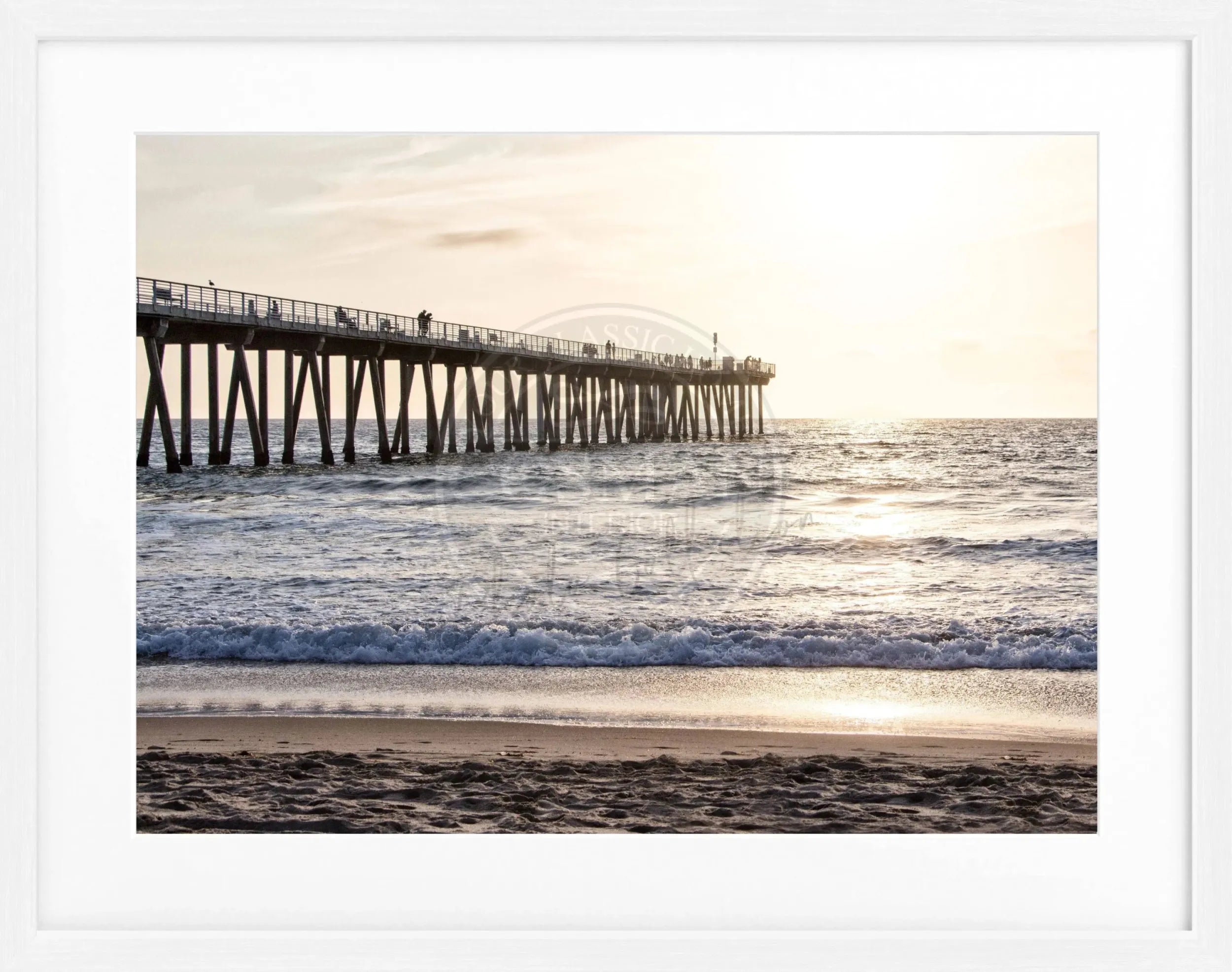 Schwarz-weiß Poster mit Rahmen von Kalifornien ’Pier’ von Cosman-Photocollection, 31x25 cm, dekoratives Wandbild
