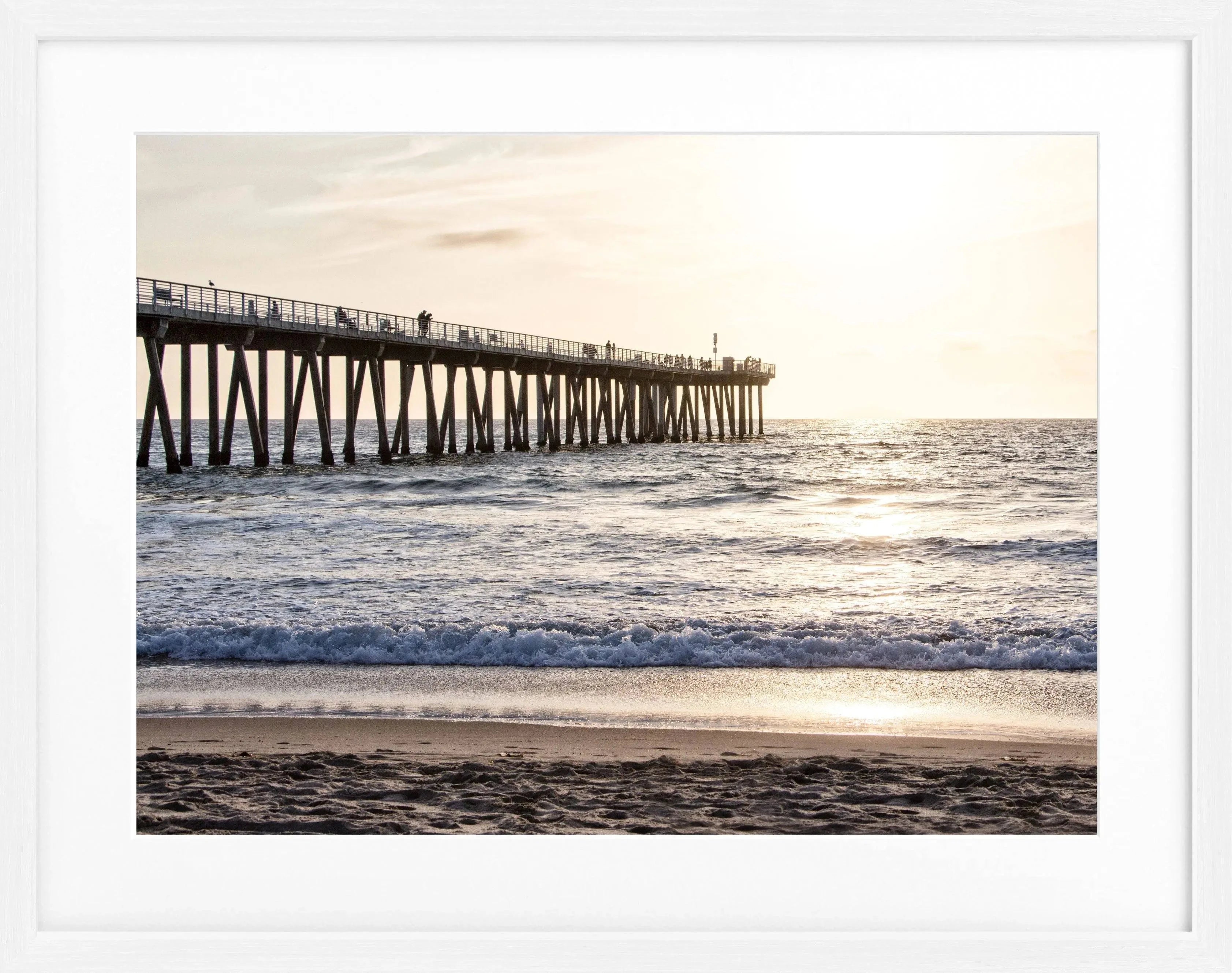 Schwarz-weiß Poster mit Rahmen von Kalifornien ’Pier’ von Cosman-Photocollection, 31x25 cm, dekoratives Wandbild