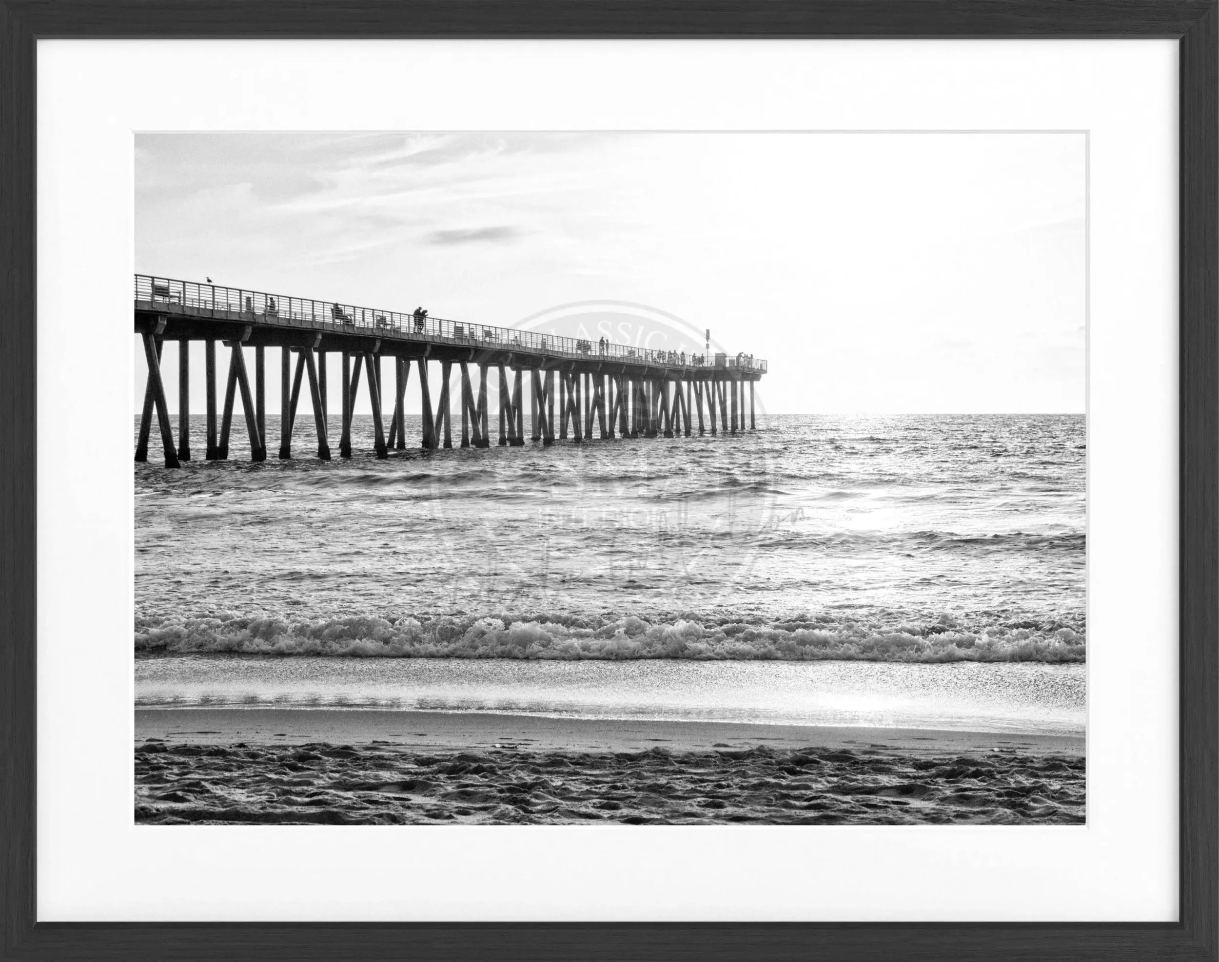 Schwarz-weißes Poster mit Rahmen, Kalifornien Pier, von Cosman-Photocollection, 31x25cm, dekoratives Wandbild