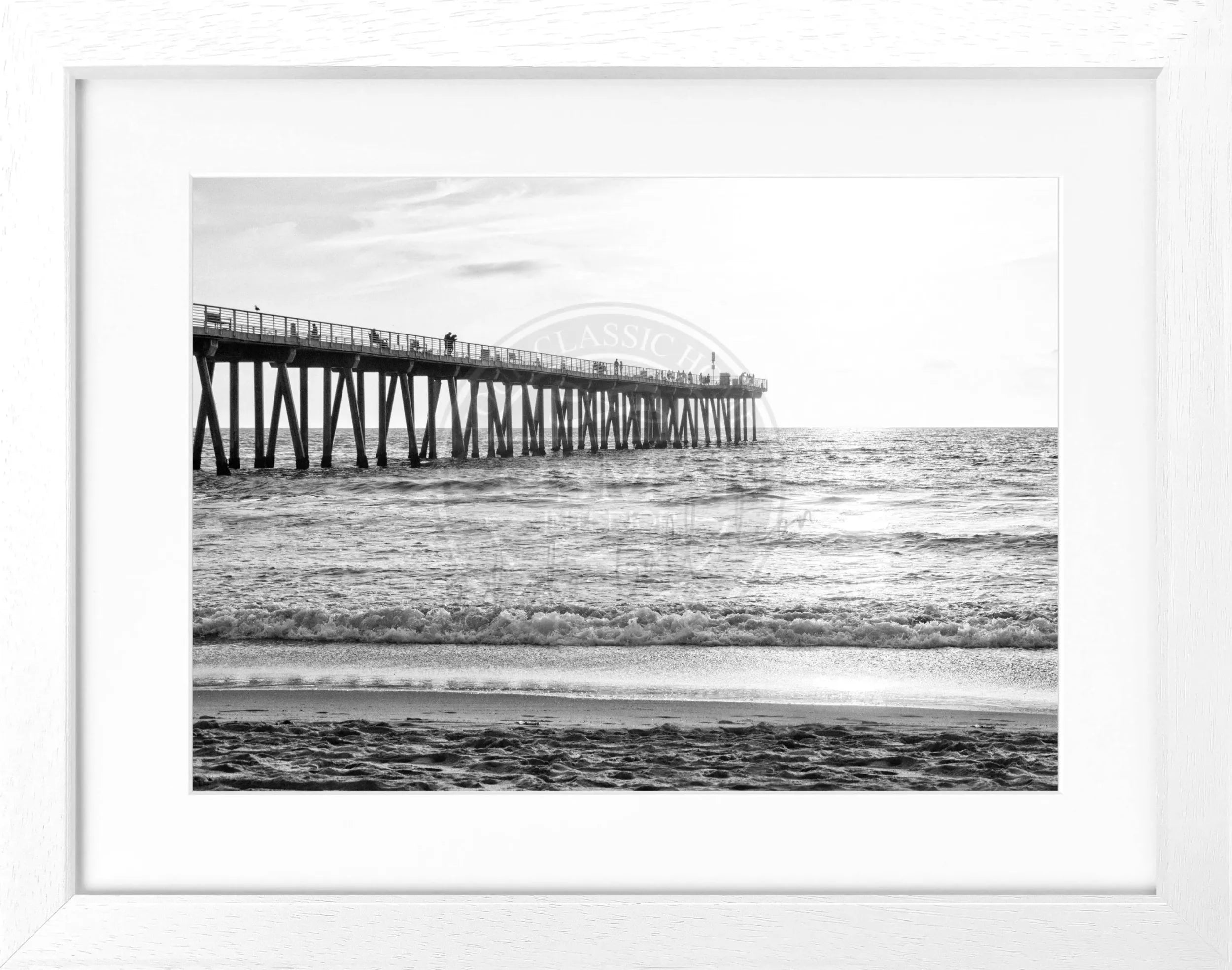 Schwarz-weiß Poster mit Rahmen von Kalifornien Pier, 31x25cm, von Cosman-Photocollection, dekoratives Wandbild