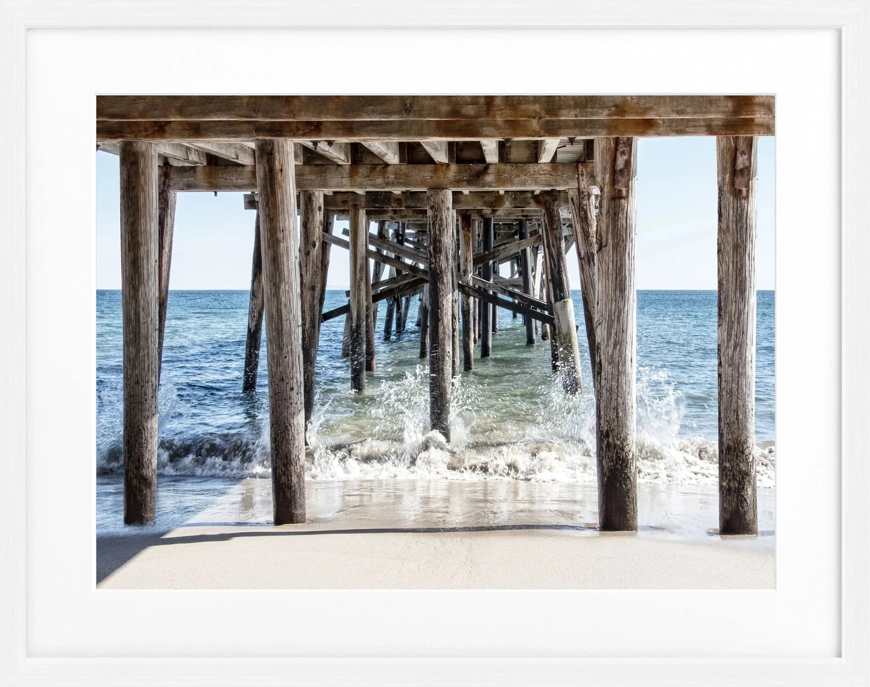 Schwarz-weiß Poster mit Rahmen von Cosman-Photocollection, Kalifornien Pier, 31x25cm, Wanddekoration, Fotokunst, maritime Atmosphäre