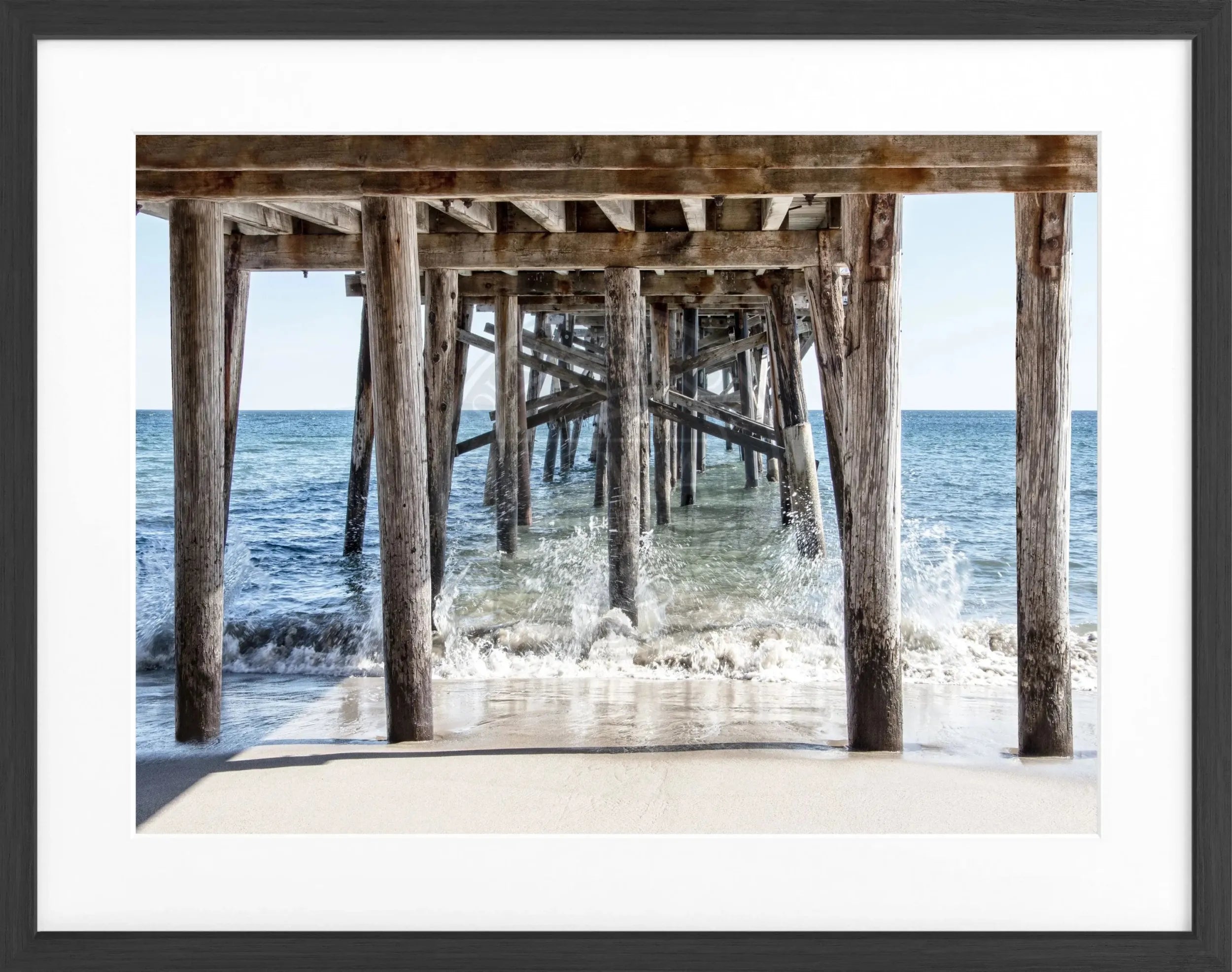 Schwarz-weiß Poster mit Rahmen, Kalifornien Pier Motiv, von Cosman-Photocollection, 31cm x 25cm