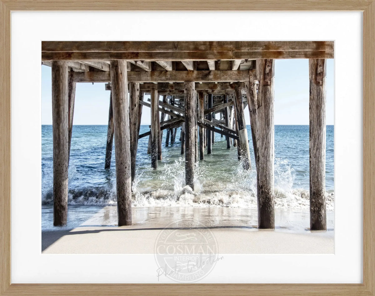 Schwarz-weiß Poster mit Rahmen von Cosman-Photocollection, Kalifornien Pier Motiv, 31x25cm, Wanddekoration