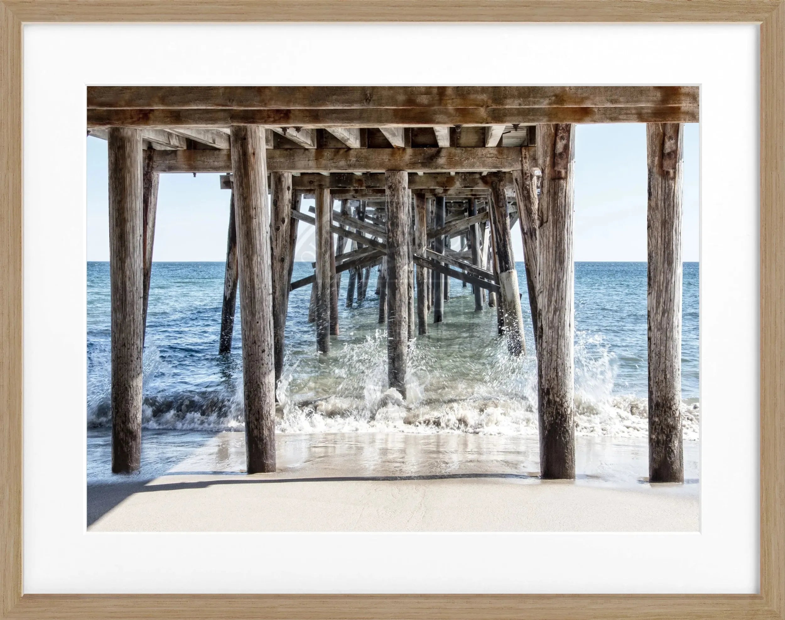 Schwarz-weiß Poster mit Rahmen von Cosman-Photocollection, Kalifornien Pier Motiv, 31x25cm, Wanddekoration