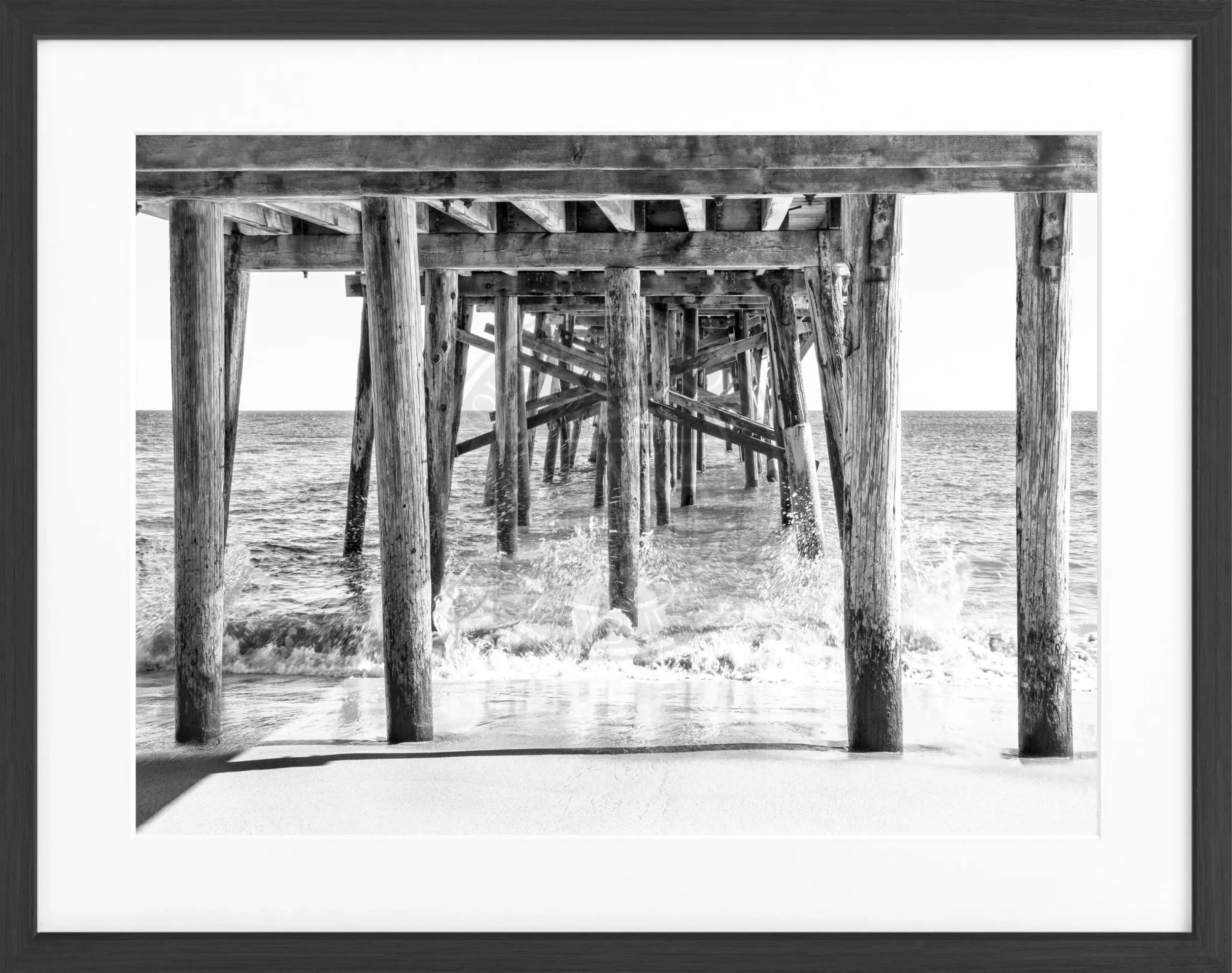 Schwarz-weiß Poster mit Rahmen, Kalifornien Pier Motiv, von Cosman-Photocollection, 31x25 cm, Wanddekoration