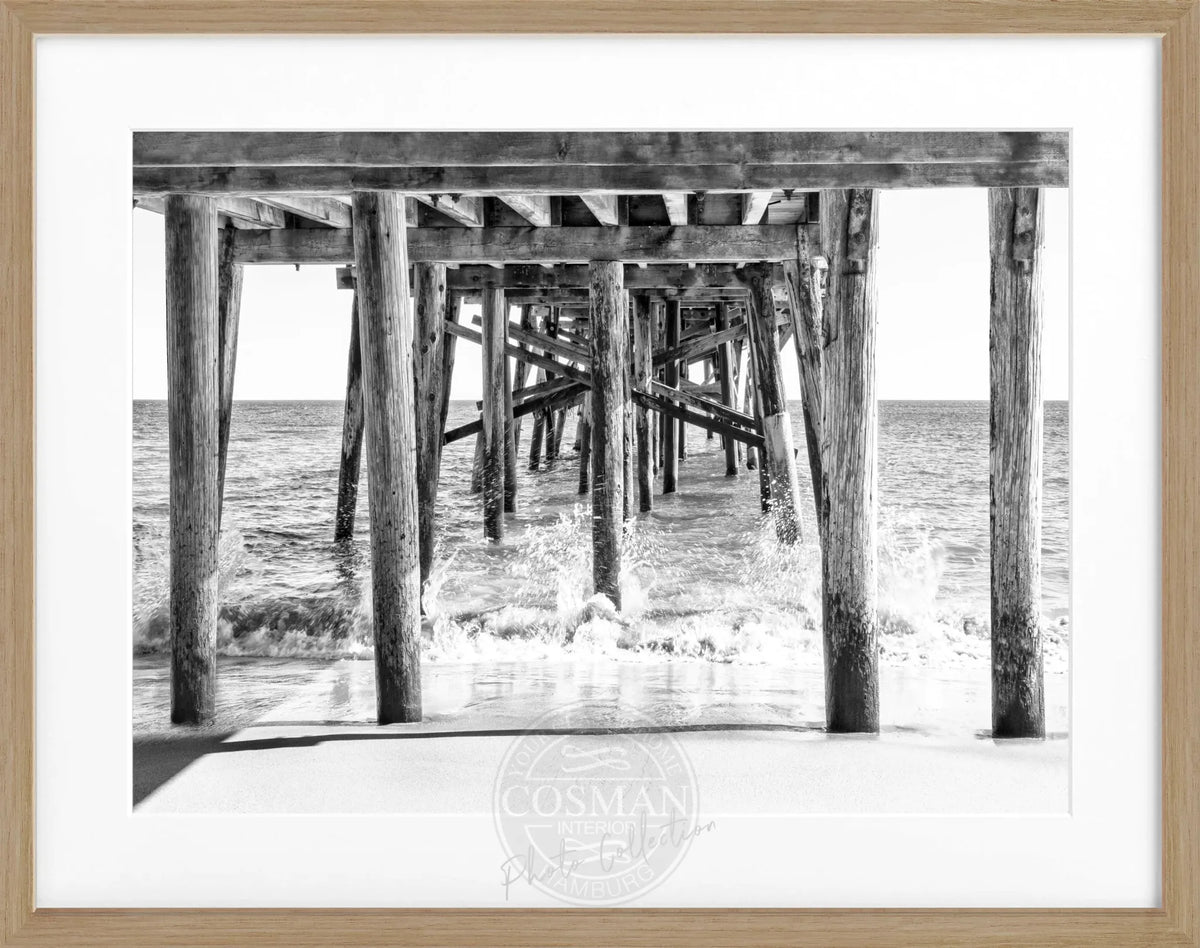 Schwarz-weiß Poster mit Rahmen, Kalifornien Pier Motiv, von Cosman-Photocollection, 31x25cm, dekoratives Wandbild