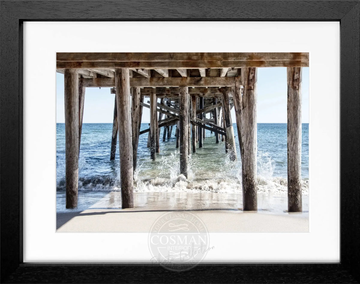 Schwarz-weiß Poster mit Rahmen, Kalifornien ’Pier’ von Cosman-Photocollection, 31x25 cm, Wanddekoration mit Meeresmotiv