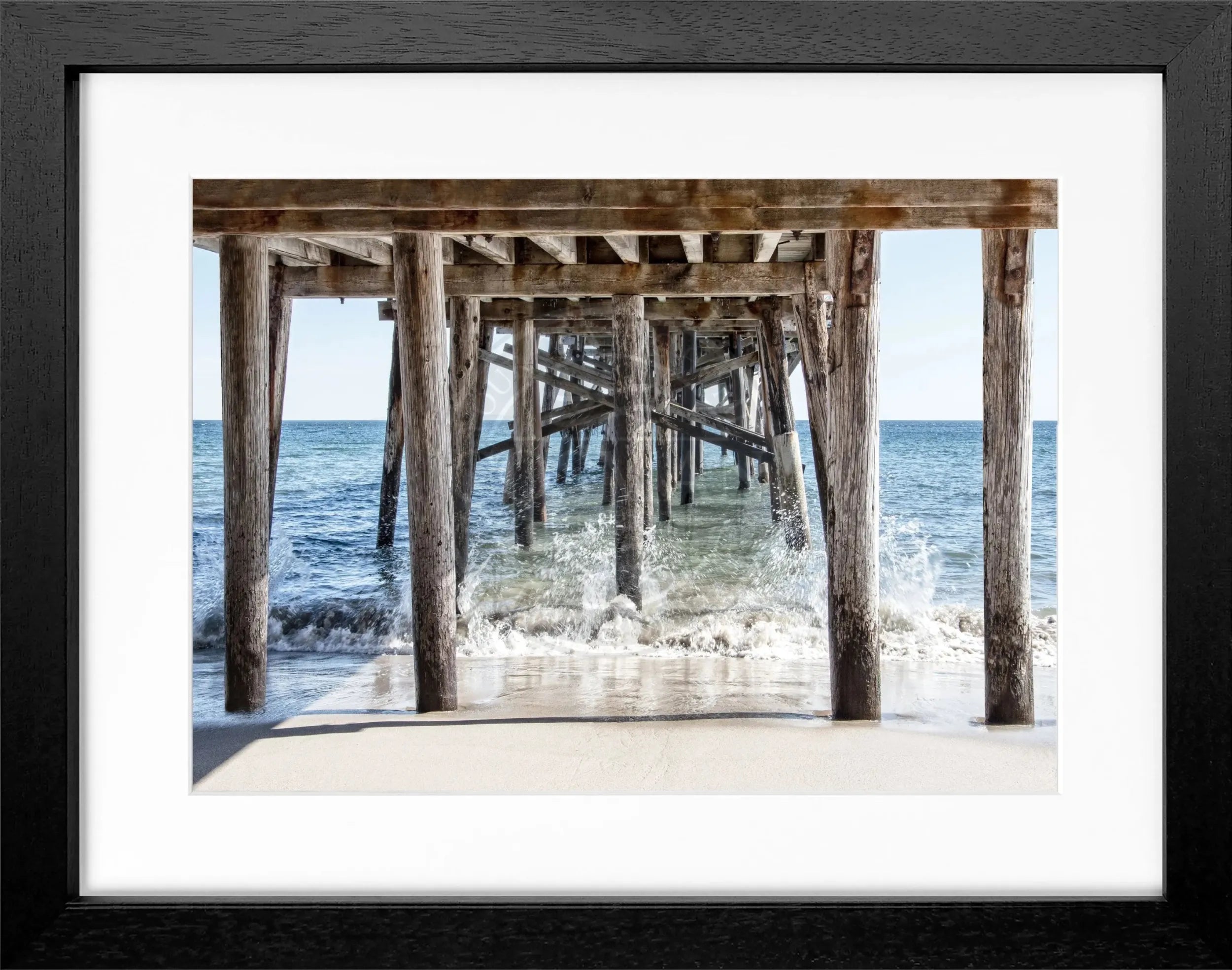 Schwarz-weiß Poster mit Rahmen, Kalifornien ’Pier’ von Cosman-Photocollection, 31x25 cm, Wanddekoration mit Meeresmotiv