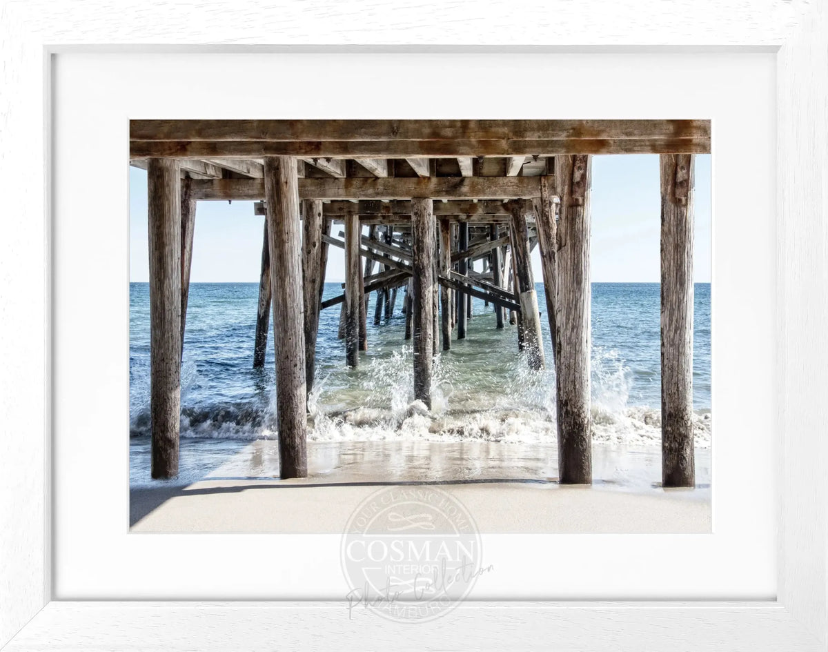 Schwarz-weiß Poster mit Rahmen von Cosman-Photocollection, Kalifornien Pier Motiv, 31x25cm.
