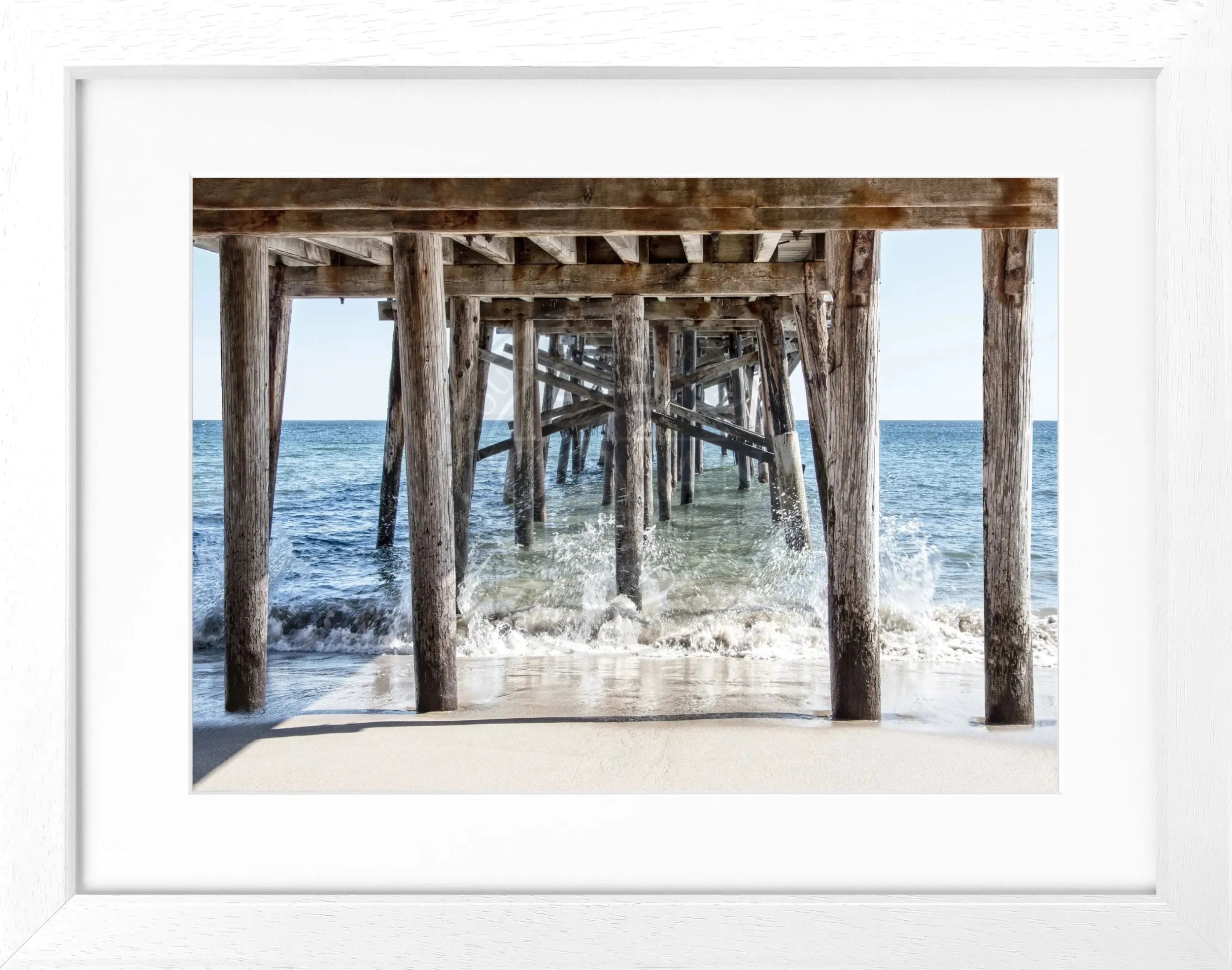 Schwarz-weiß Poster mit Rahmen von Cosman-Photocollection, Kalifornien Pier Motiv, 31x25cm.
