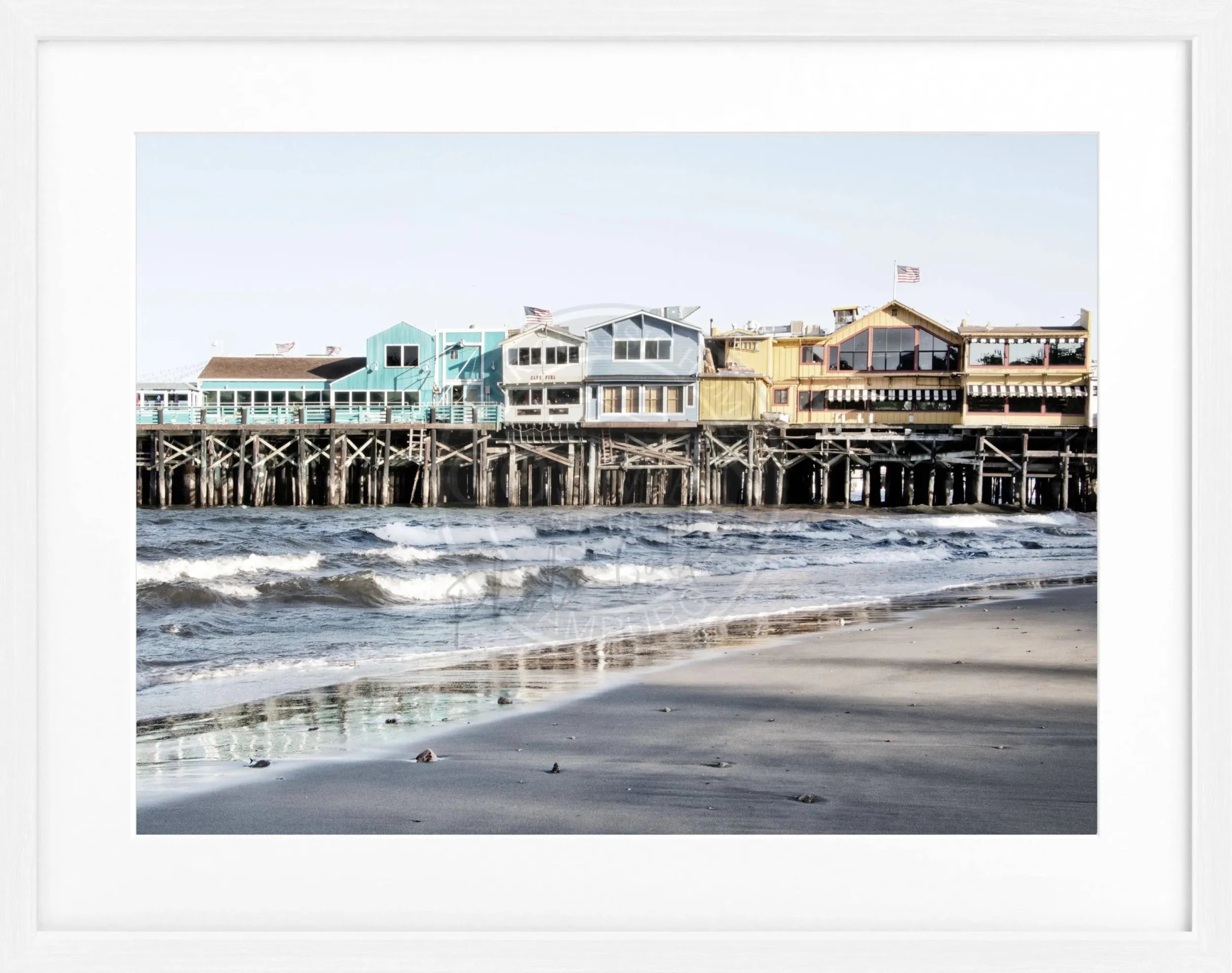 Schwarz-weißer Poster mit Rahmen, Kalifornien Pier Monterey, von Cosman-Photocollection, 31x25 cm, Wanddekoration